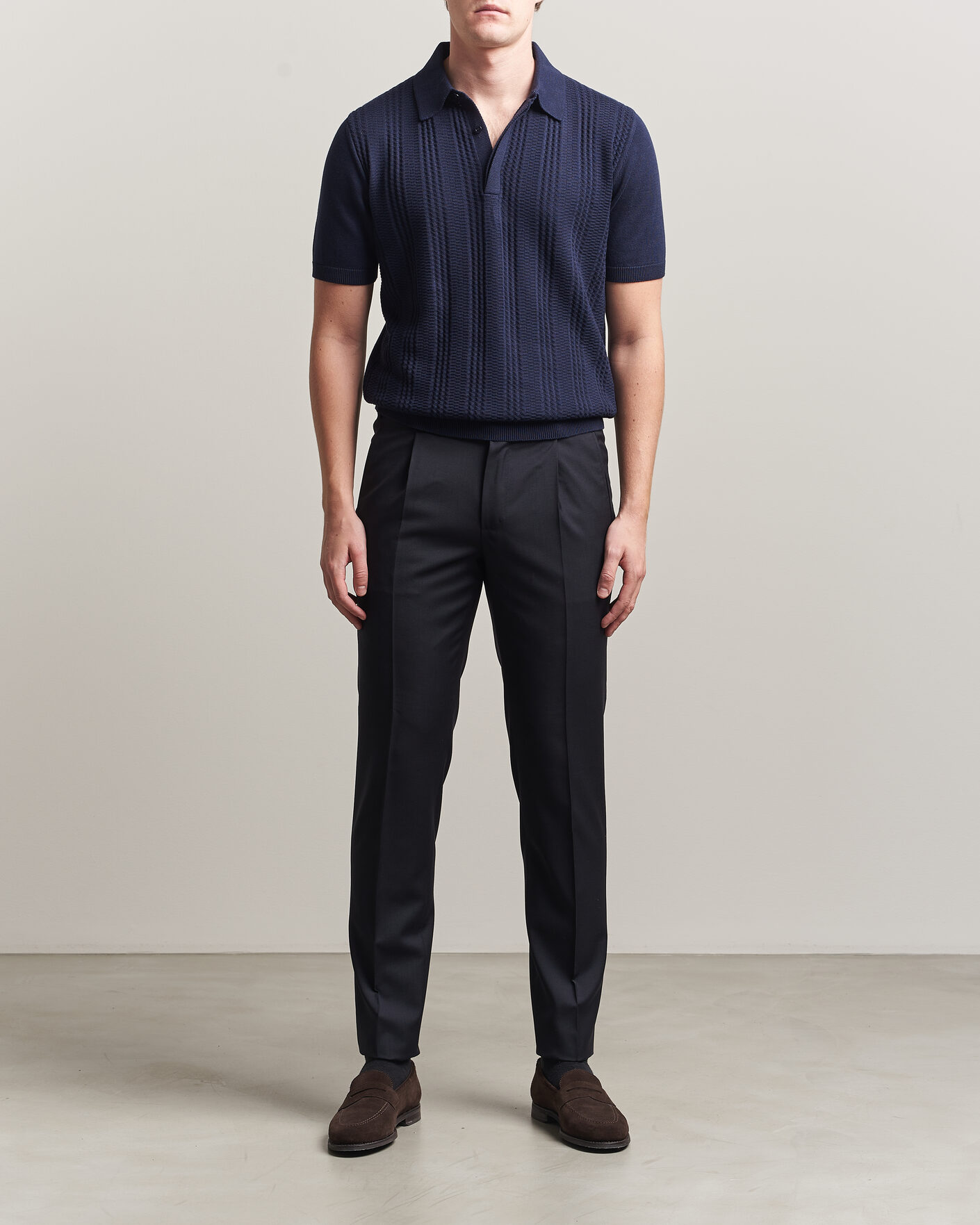 Herre | Pikéer | Canali | Jacquard Short Sleeve Polo Navy