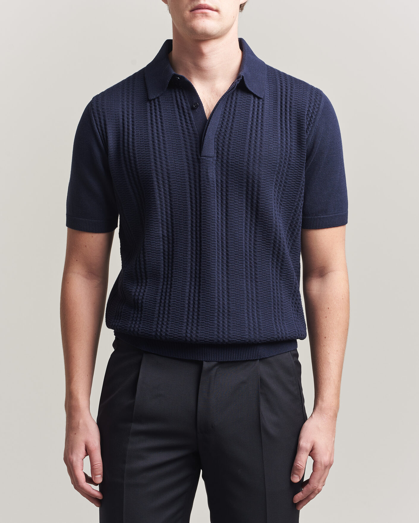 Herre | Pikéer | Canali | Jacquard Short Sleeve Polo Navy