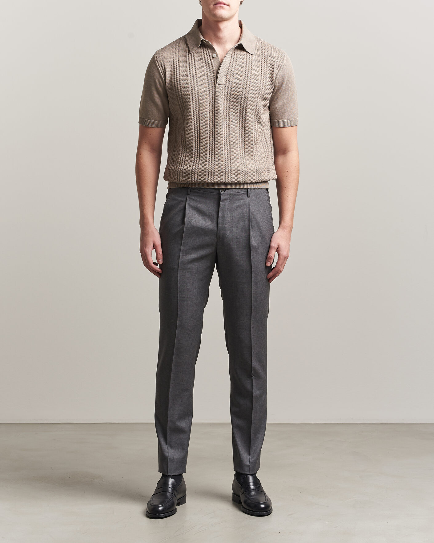 Herre | Pikéer | Canali | Jacquard Short Sleeve Polo Beige