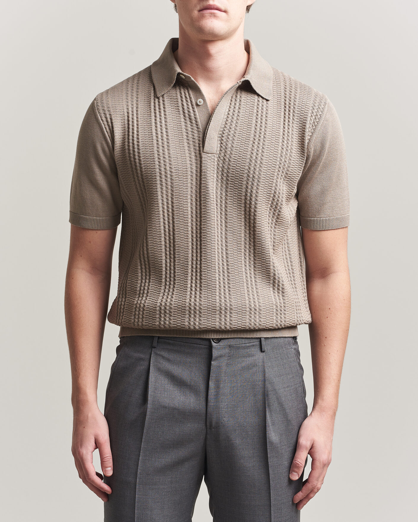 Herre | Pikéer | Canali | Jacquard Short Sleeve Polo Beige