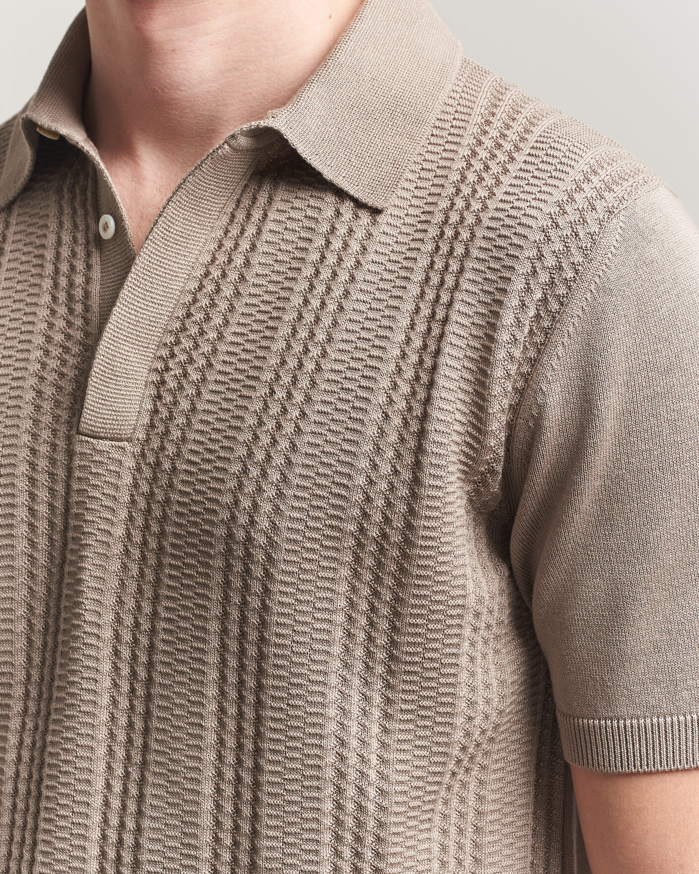 Herre | Pikéer | Canali | Jacquard Short Sleeve Polo Beige