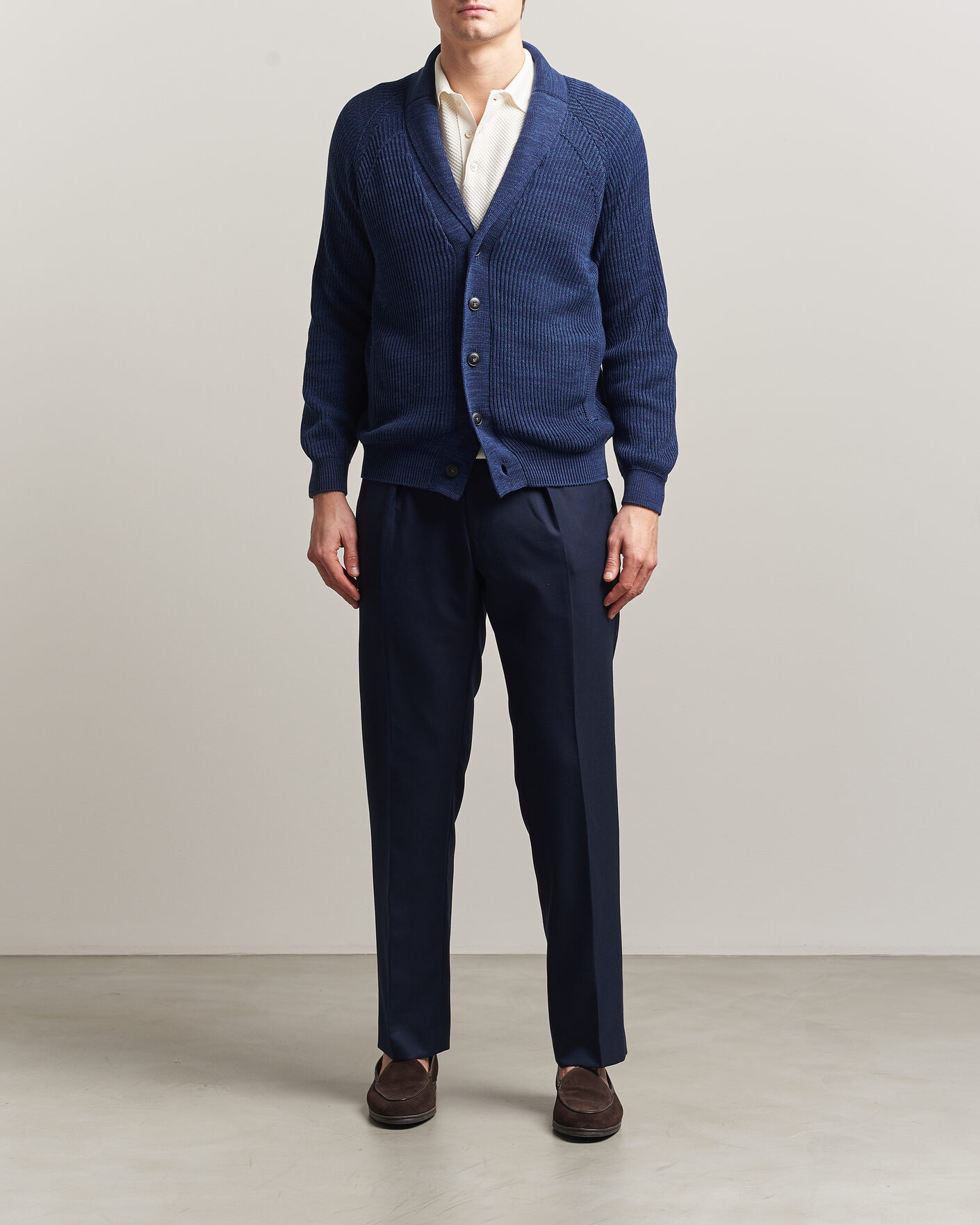 Herre | Gensere | Canali | Rib Knit Shawl Cardigan Navy