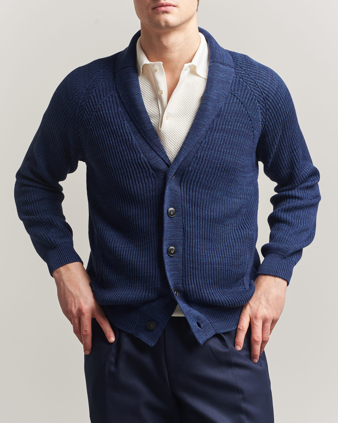 Herre | Gensere | Canali | Rib Knit Shawl Cardigan Navy