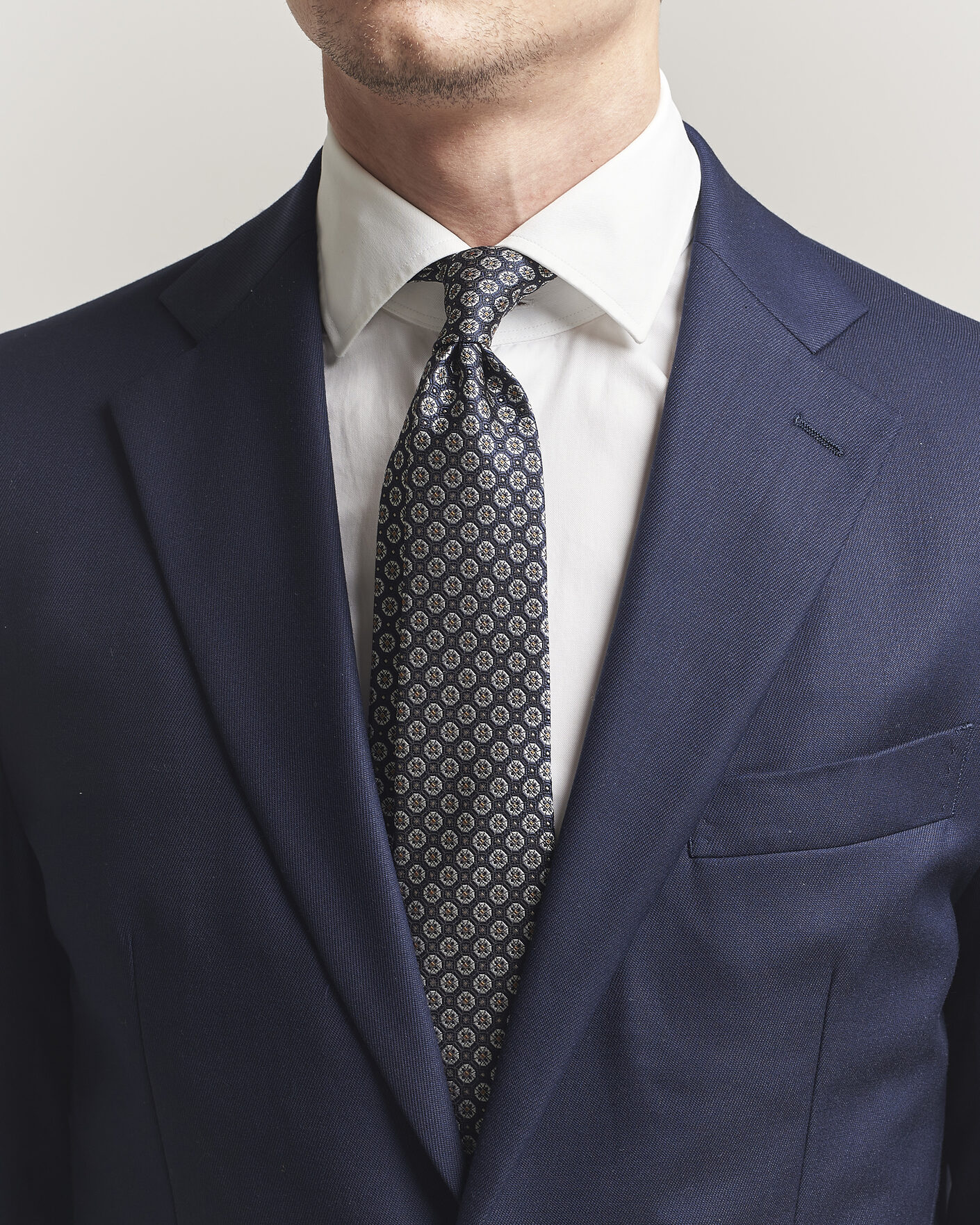 Herre | Slips | Canali | Jacquard Flower Silk Tie Navy