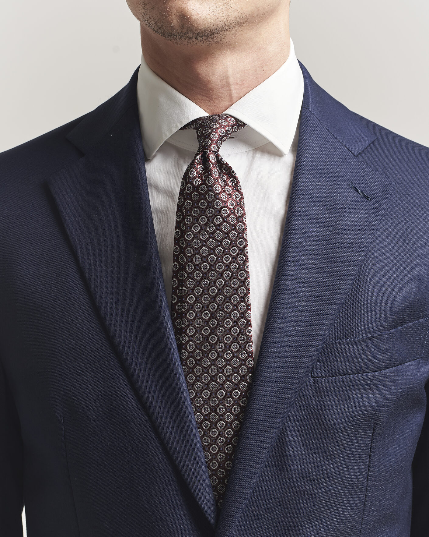 Herre | Slips | Canali | Jacquard Flower Silk Tie Burgundy