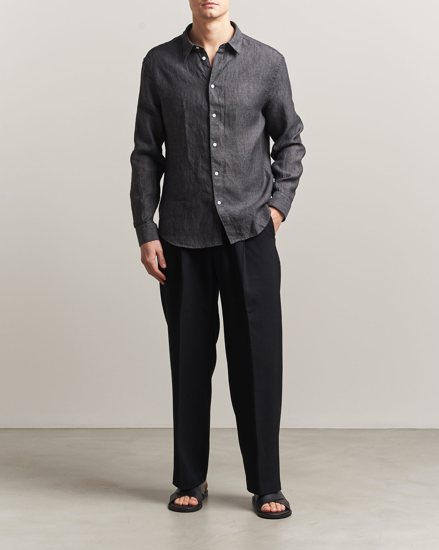 Herre | Skjorter | J.Lindeberg | Marlon Linen Melange Shirt Black
