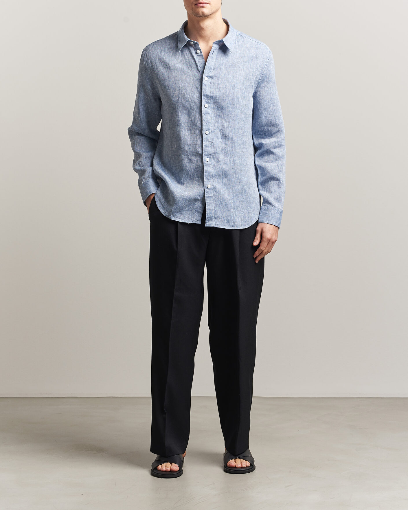 Herre | Skjorter | J.Lindeberg | Marlon Linen Melange Shirt Federal Blue