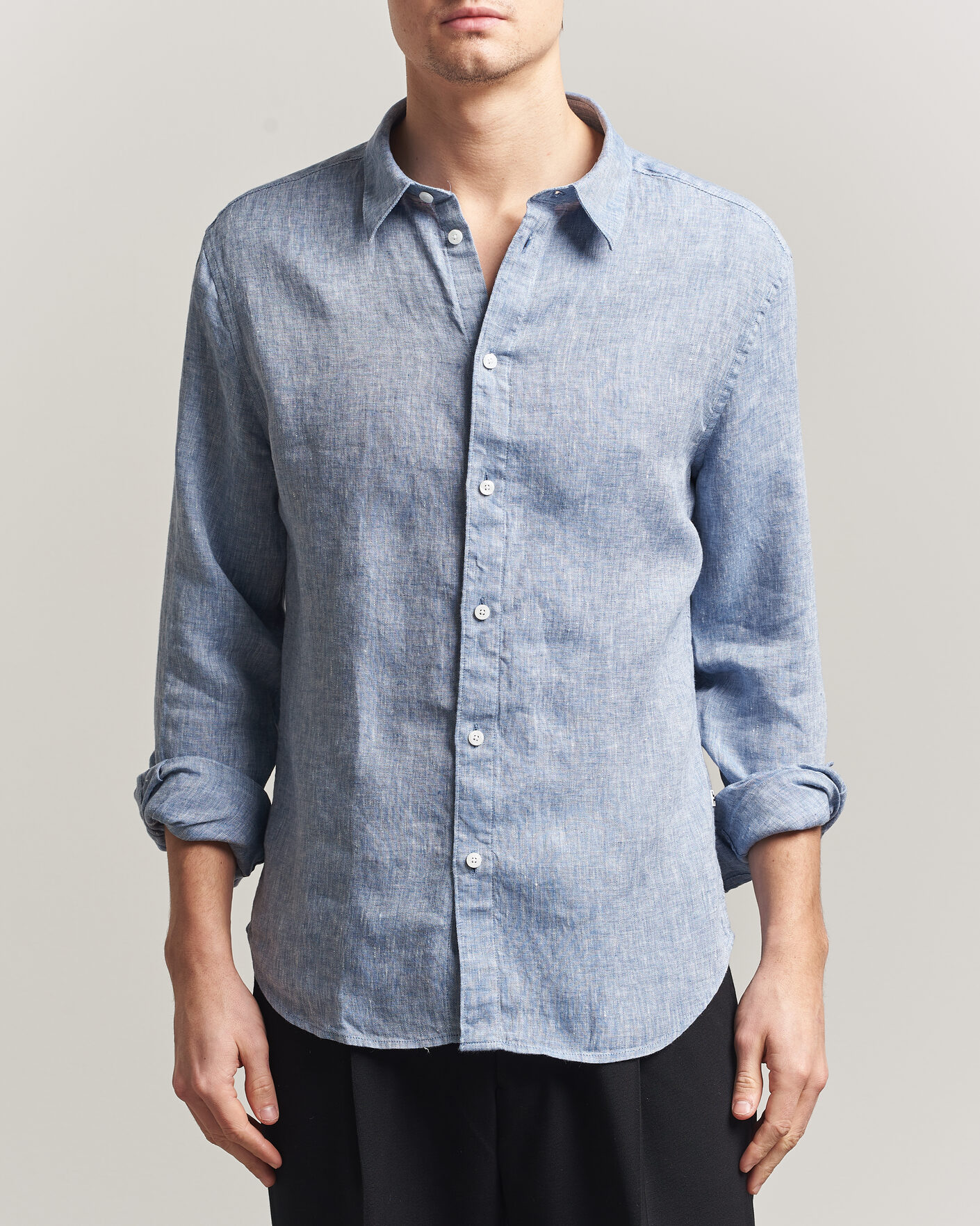 Herre | Skjorter | J.Lindeberg | Marlon Linen Melange Shirt Federal Blue