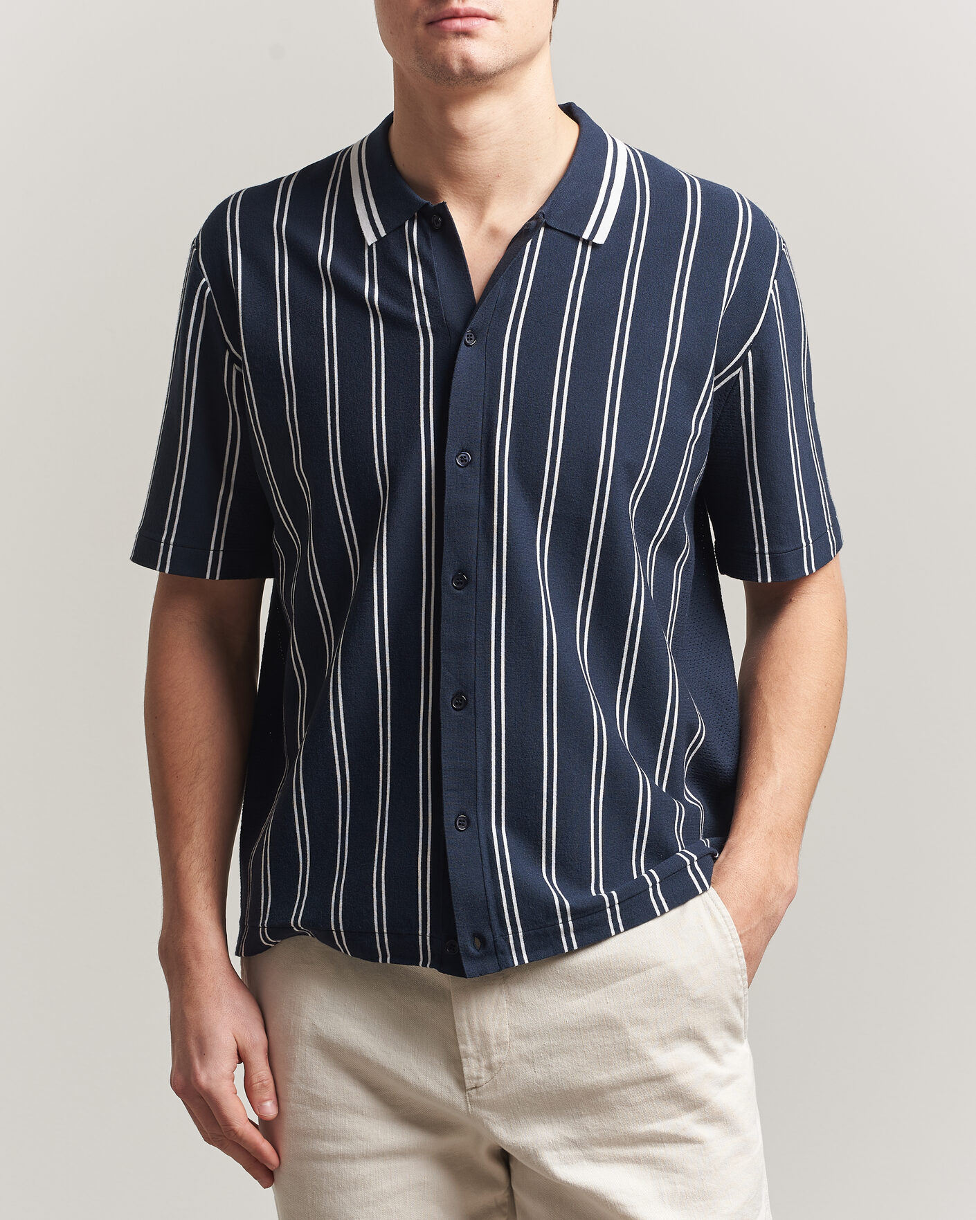 Herre | Skjorter | J.Lindeberg | Rue Knit Short Sleeve Shirt JL Navy