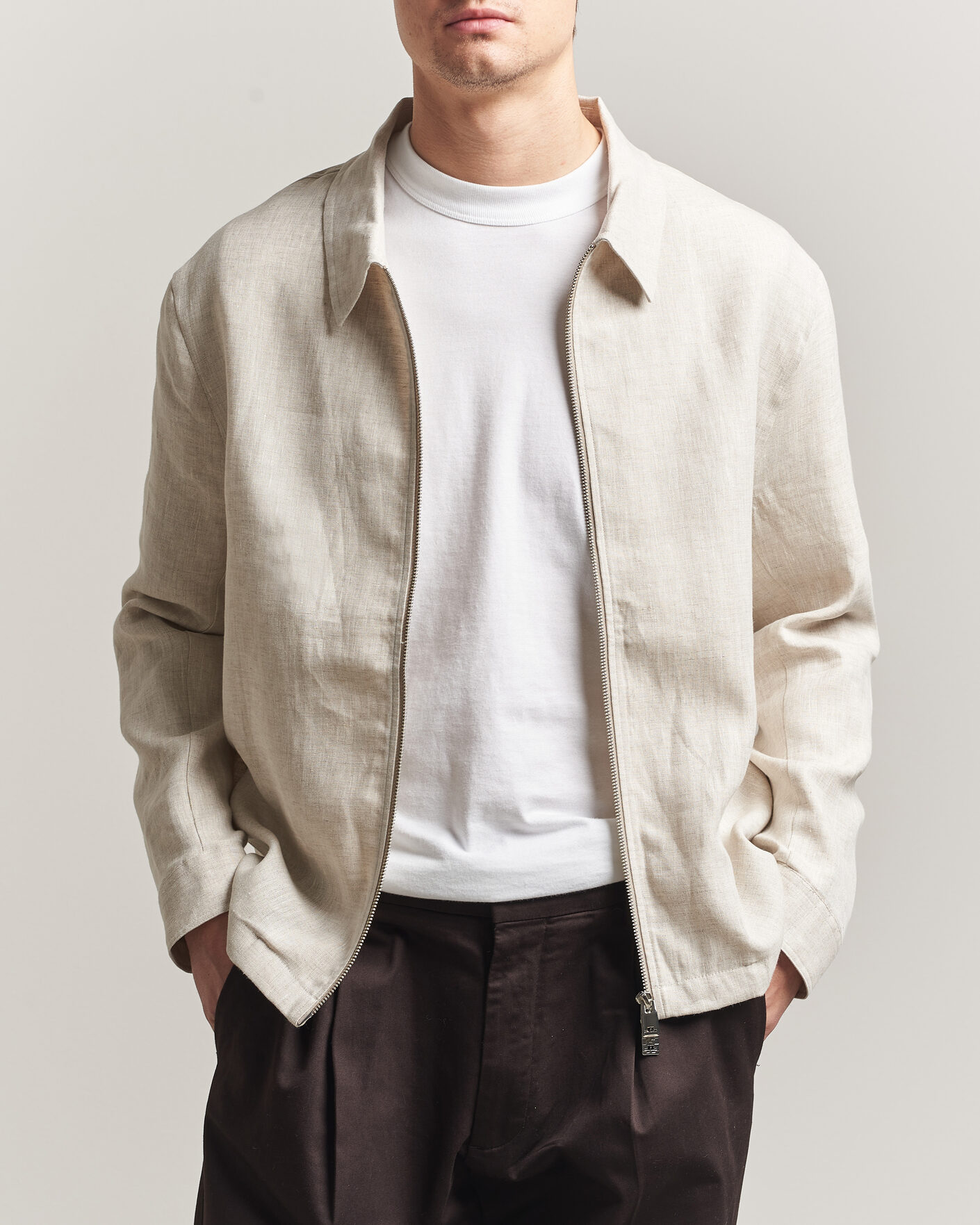 Herre | Skjorter | J.Lindeberg | Julius Drape Linen Overshirt Moonbeam