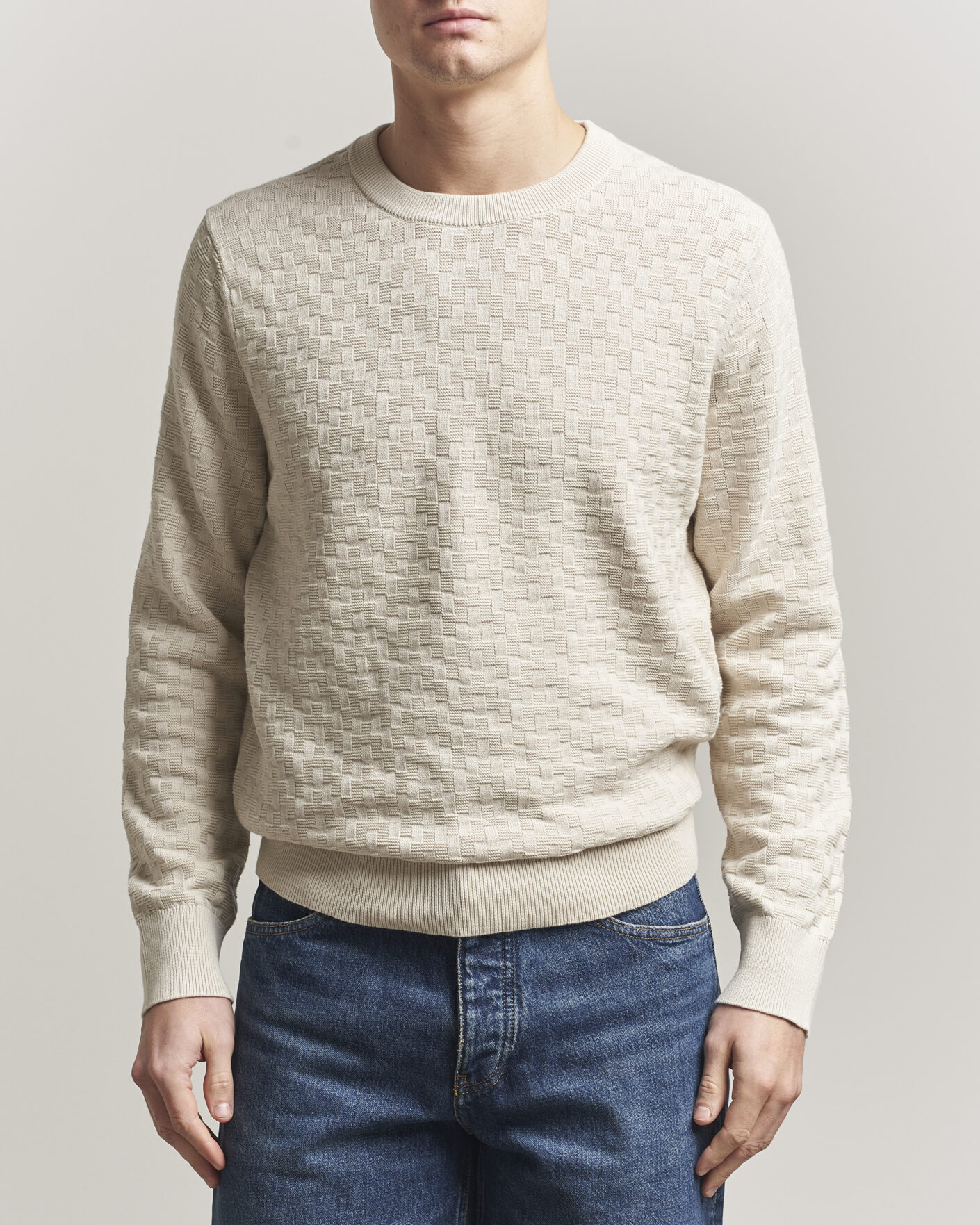 Herre | Gensere | J.Lindeberg | Arthur Knit Cotton Sweater Moonbeam