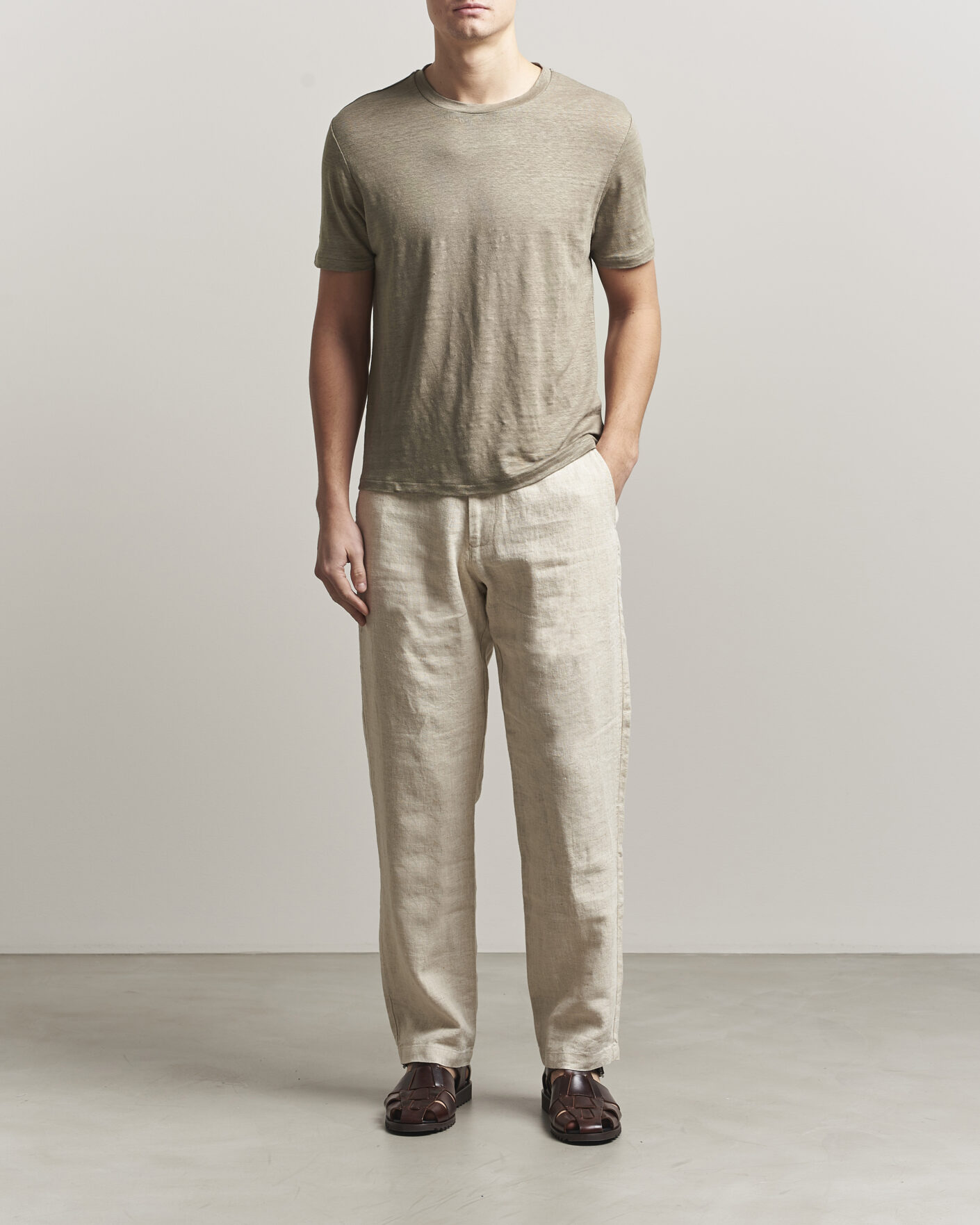 Herre | T-Shirts | J.Lindeberg | Coma Linen T-Shirt Brindle