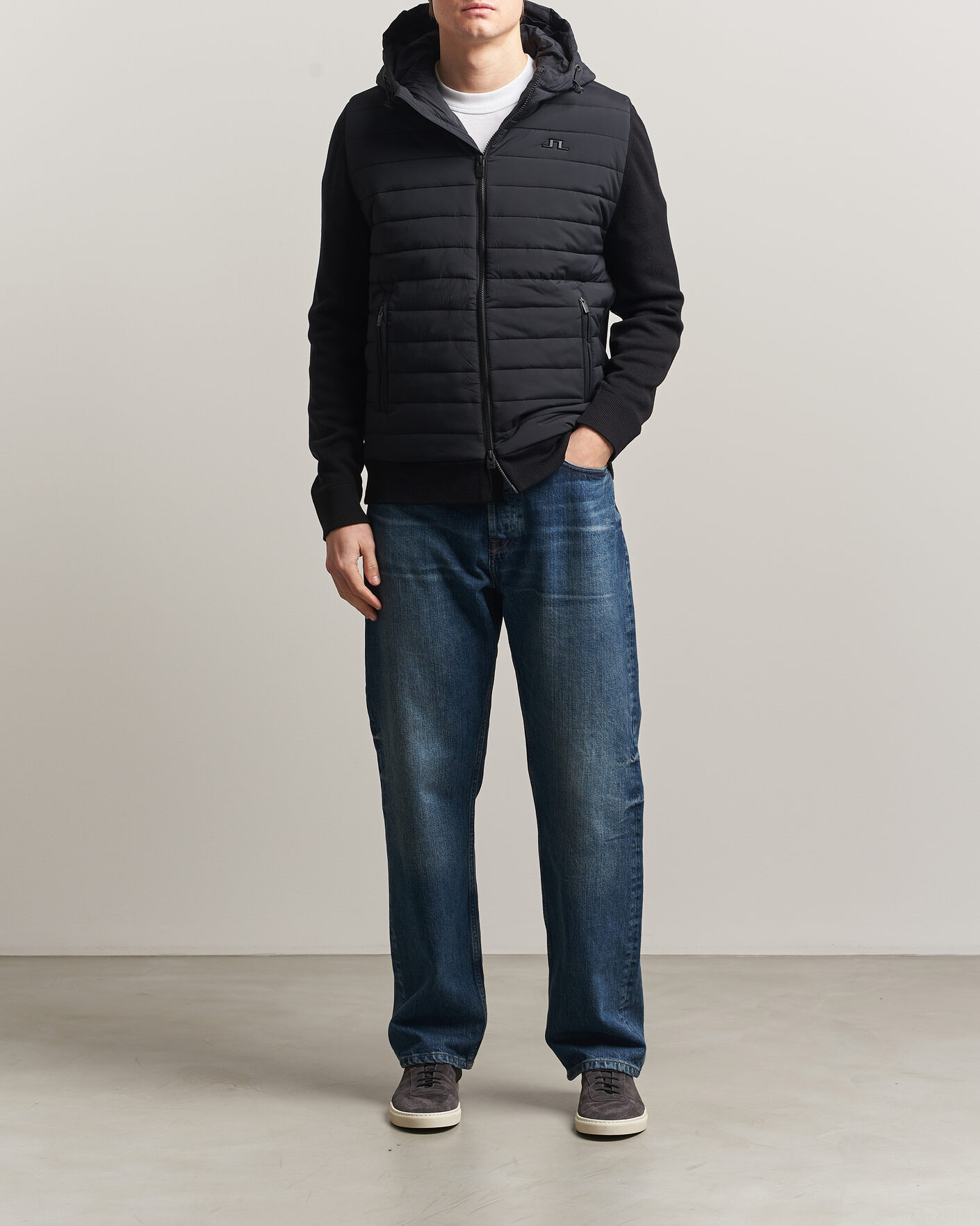 Herre | Jakker | J.Lindeberg | Ebbe Hybrid Knit Hoodie Black