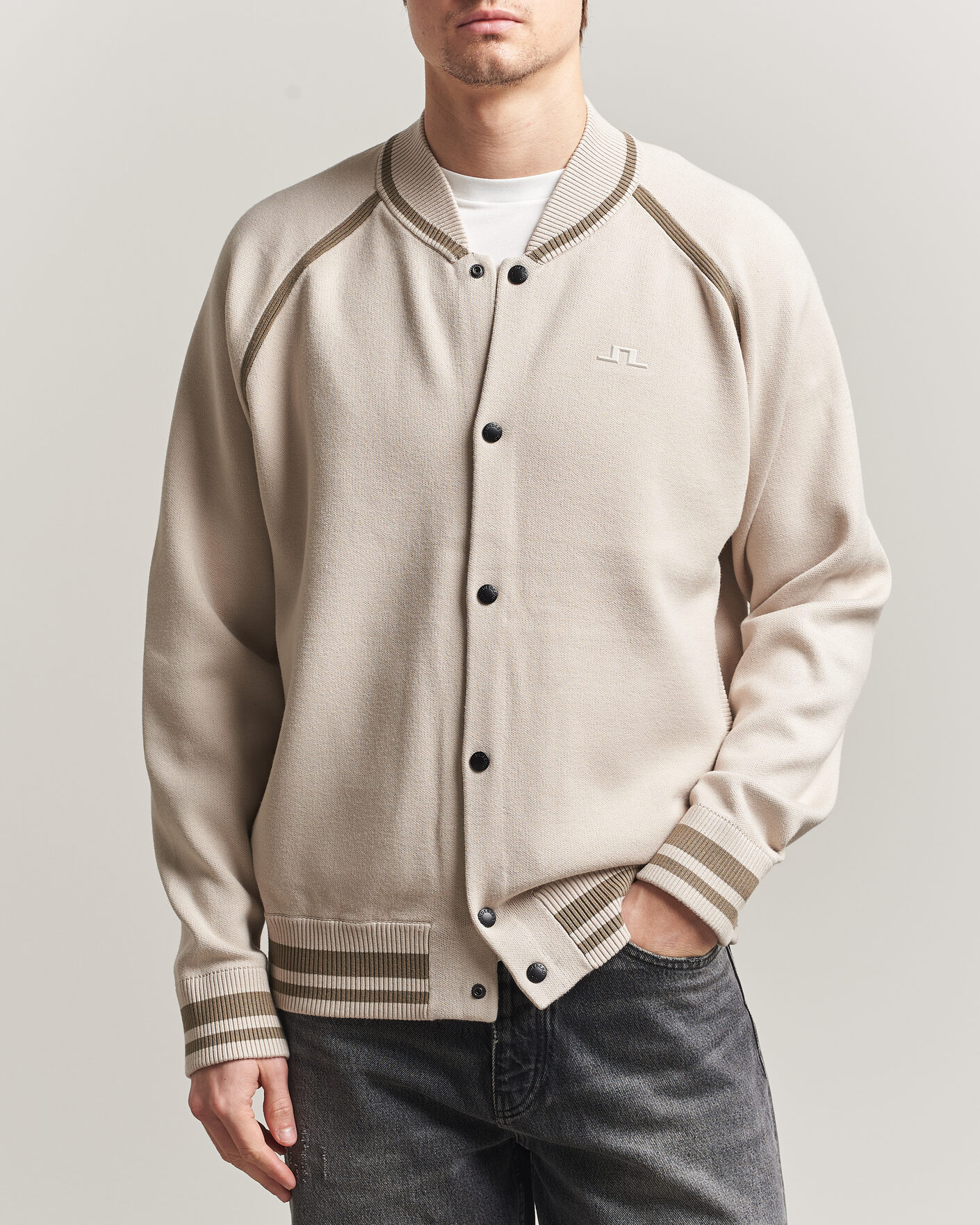 Herre | Jakker | J.Lindeberg | Stanley Jacquard Knit Bomber Moonbeam