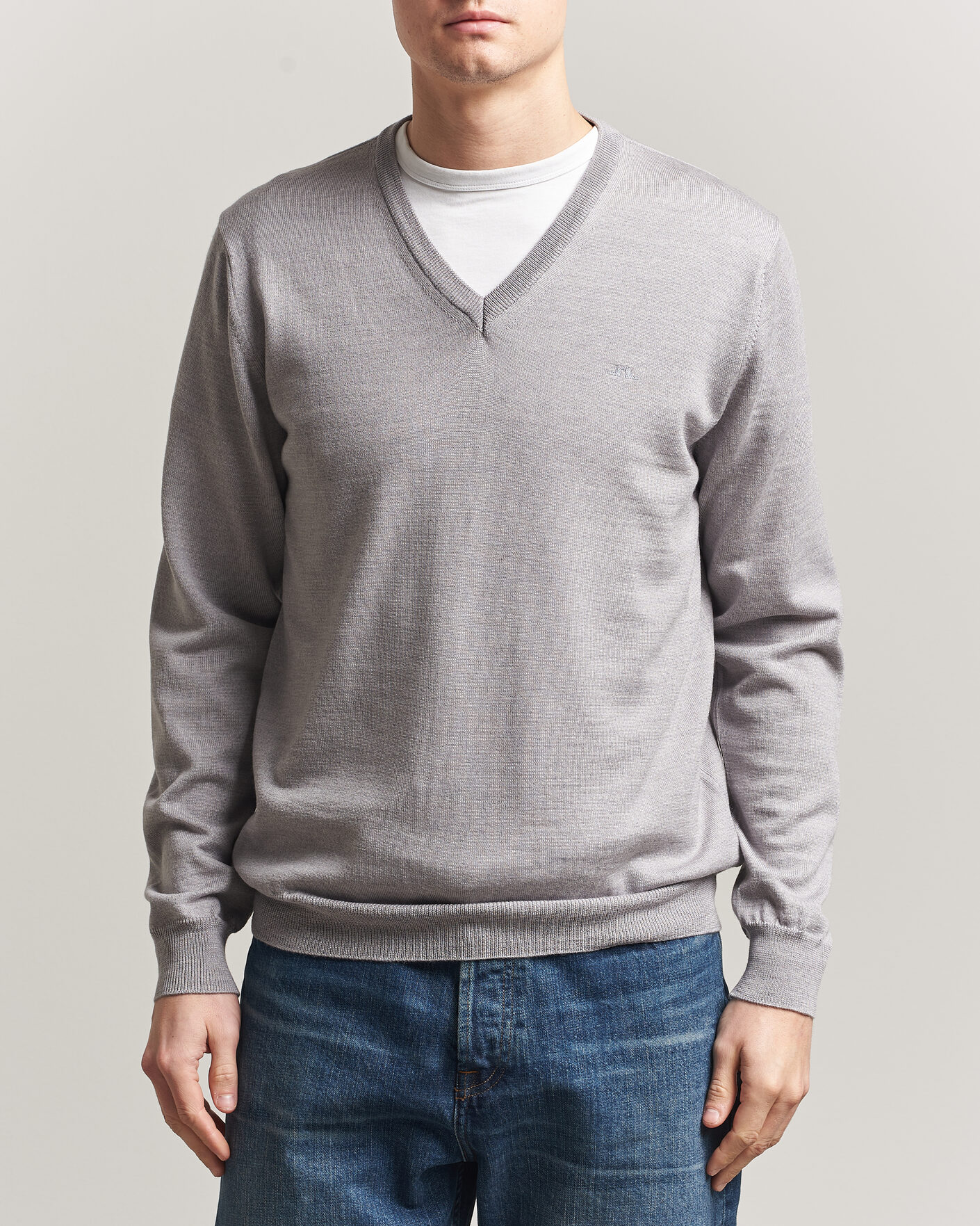 Herre | Gensere | J.Lindeberg | Lymann Merino V-Neck Pullover Light Grey Melange