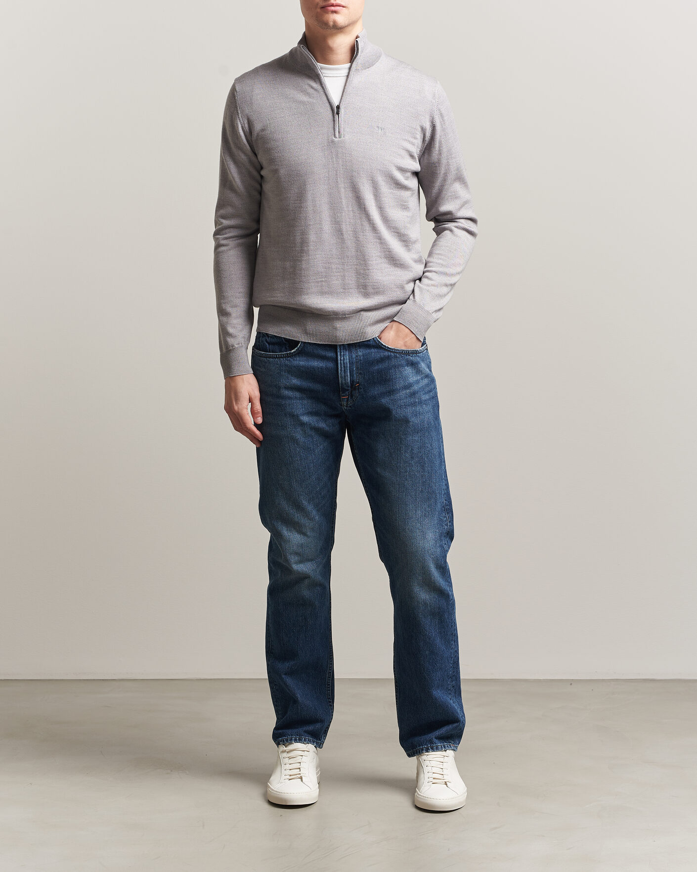 Herre | Gensere | J.Lindeberg | Kiyan Merino Half Zip Light Grey Melange