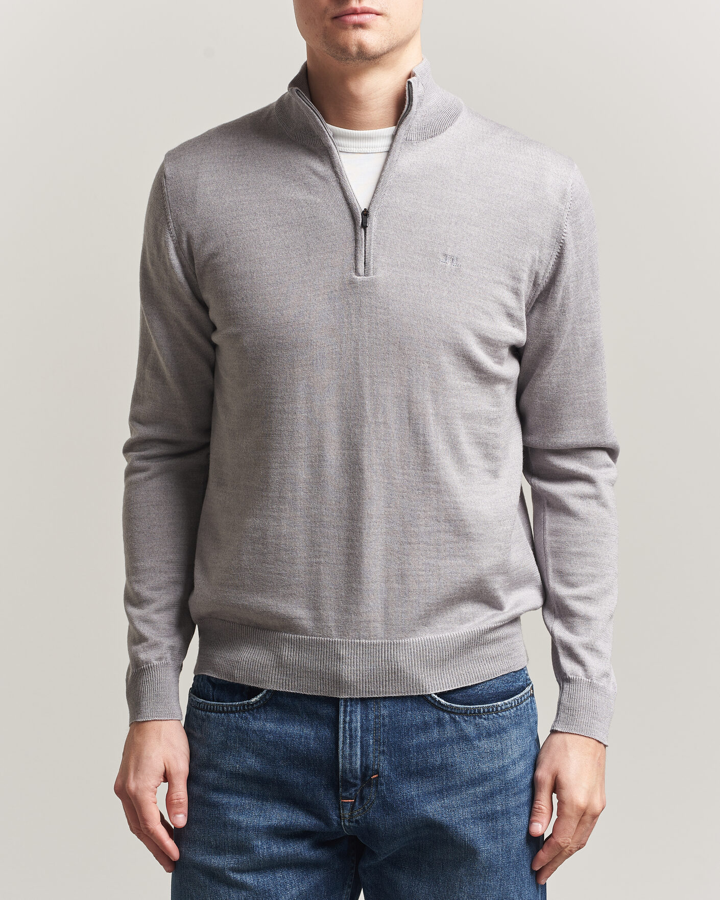 Herre | Gensere | J.Lindeberg | Kiyan Merino Half Zip Light Grey Melange