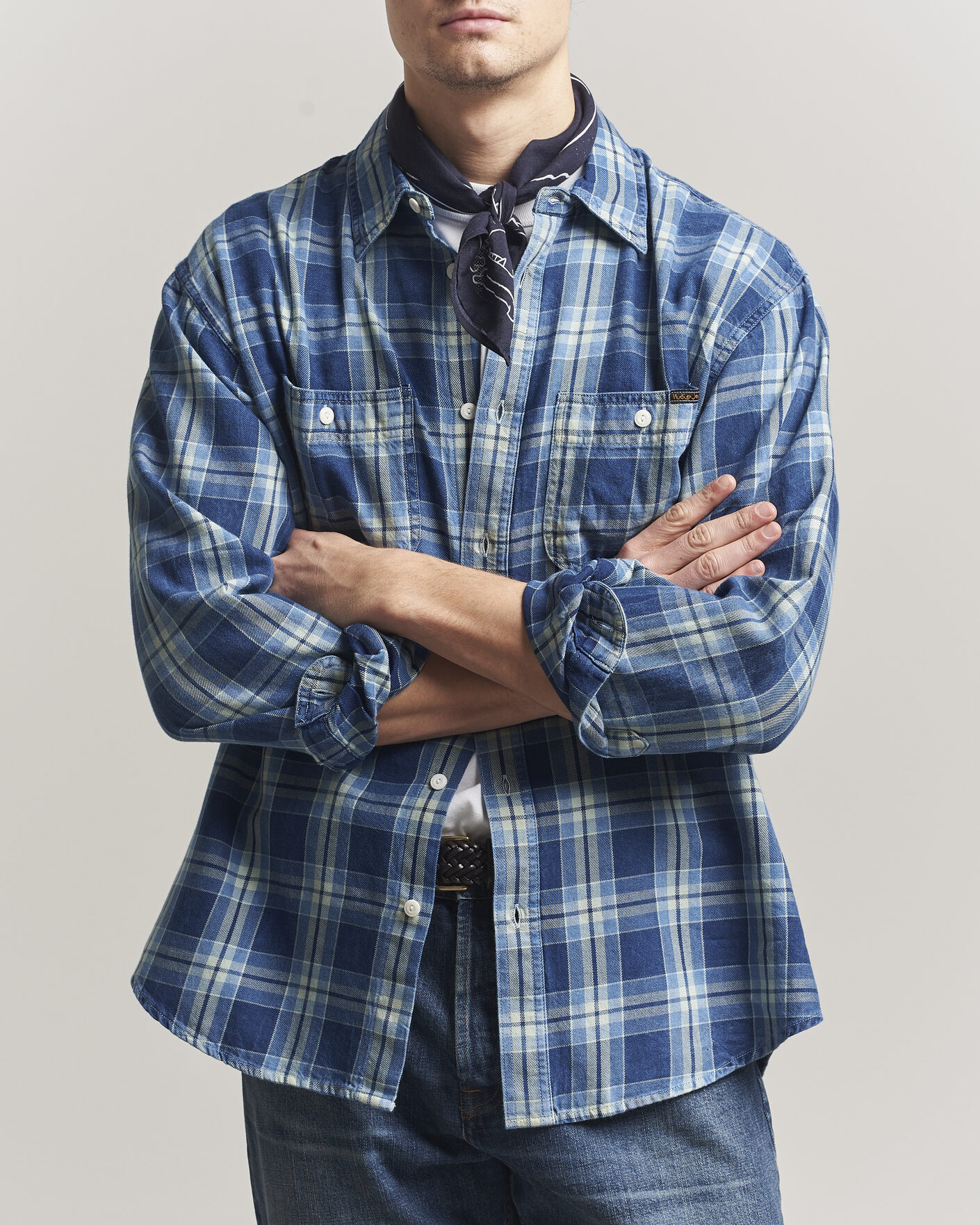 Herre | Skjorter | Nudie Jeans | Julian Checked Worker Shirt Indigo
