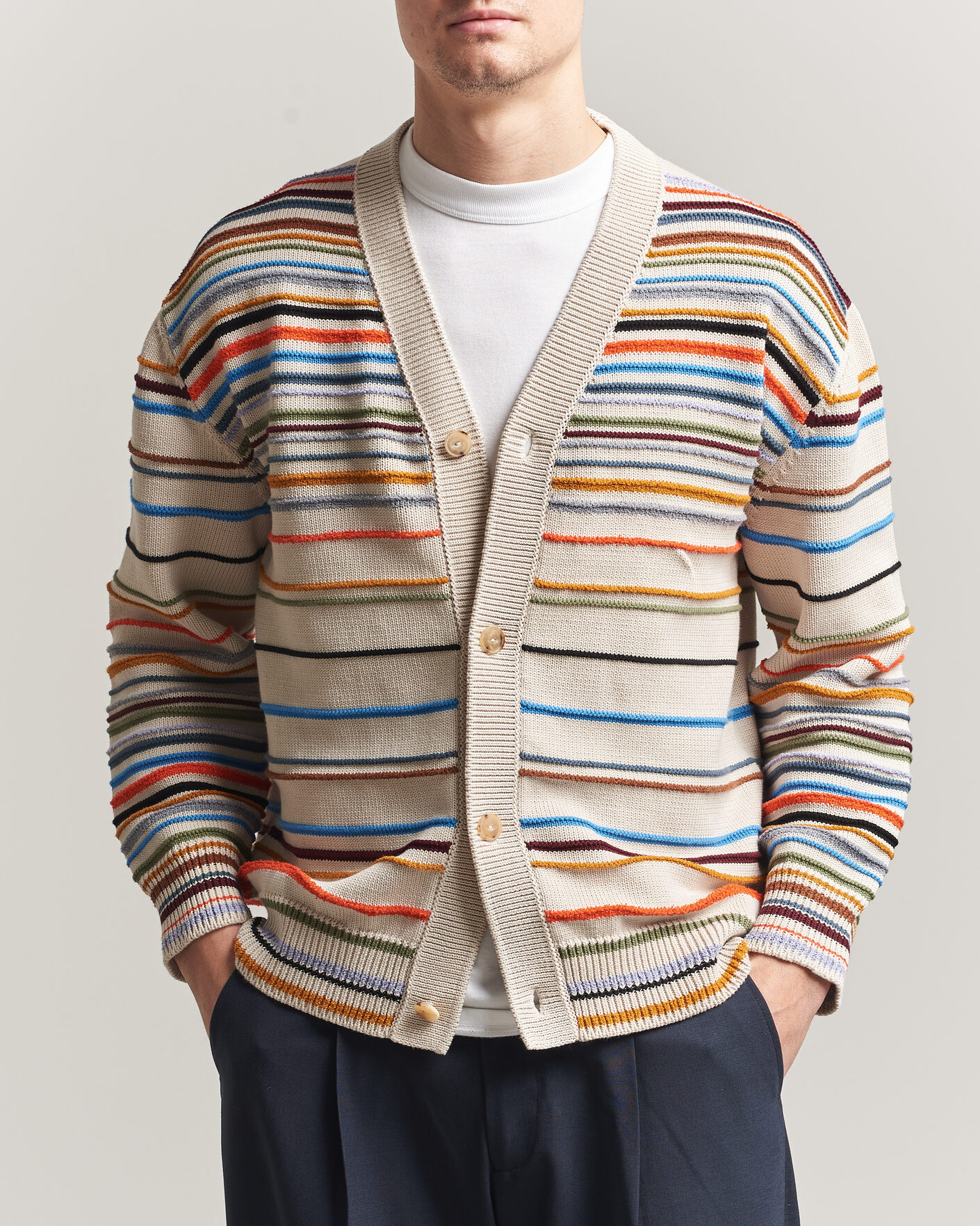Herre | Gensere | Paul Smith | Signature Stripe Knitted Cardigan White