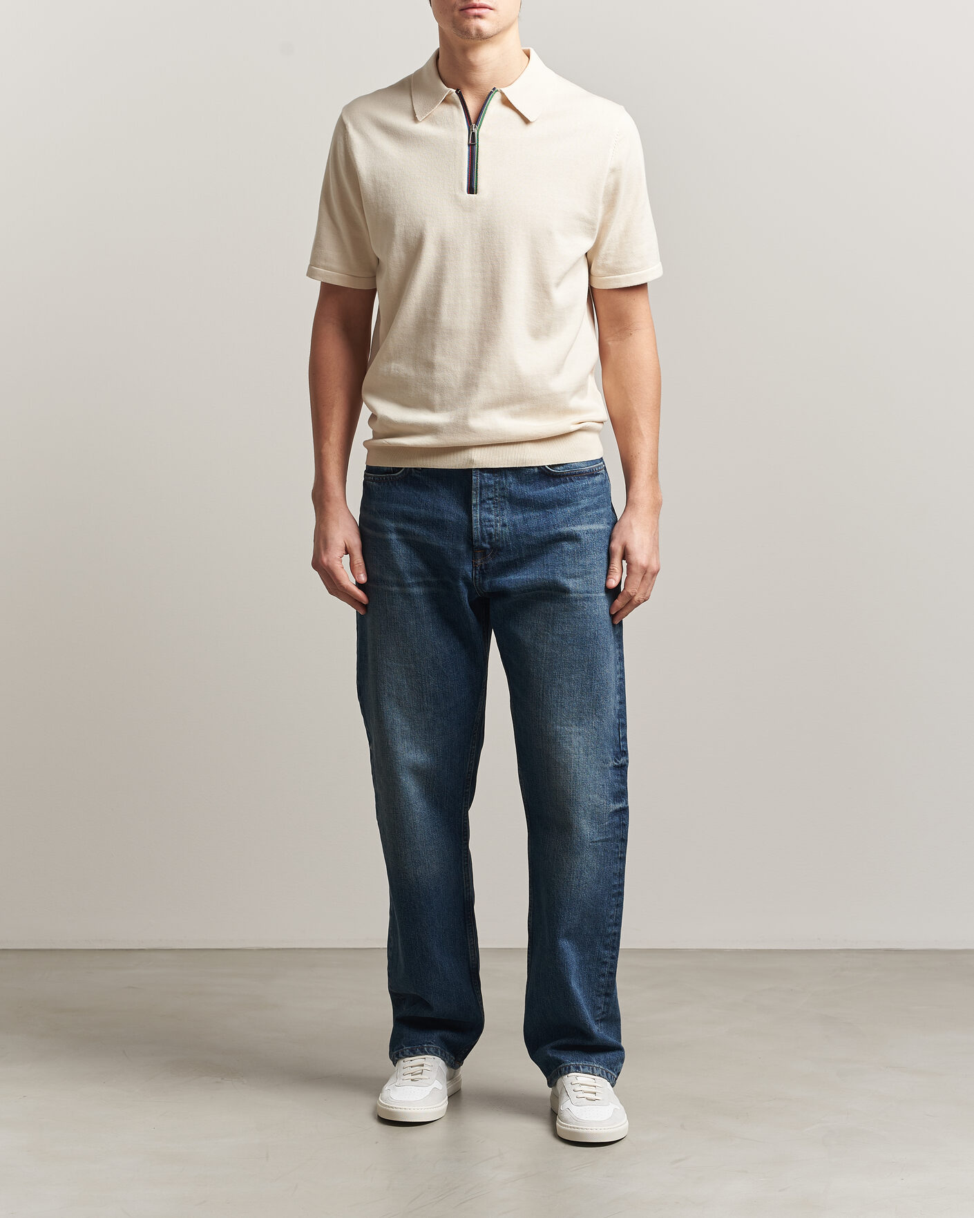 Herre | Pikéer | PS Paul Smith | Cotton Knitted Half Zip Polo Off White