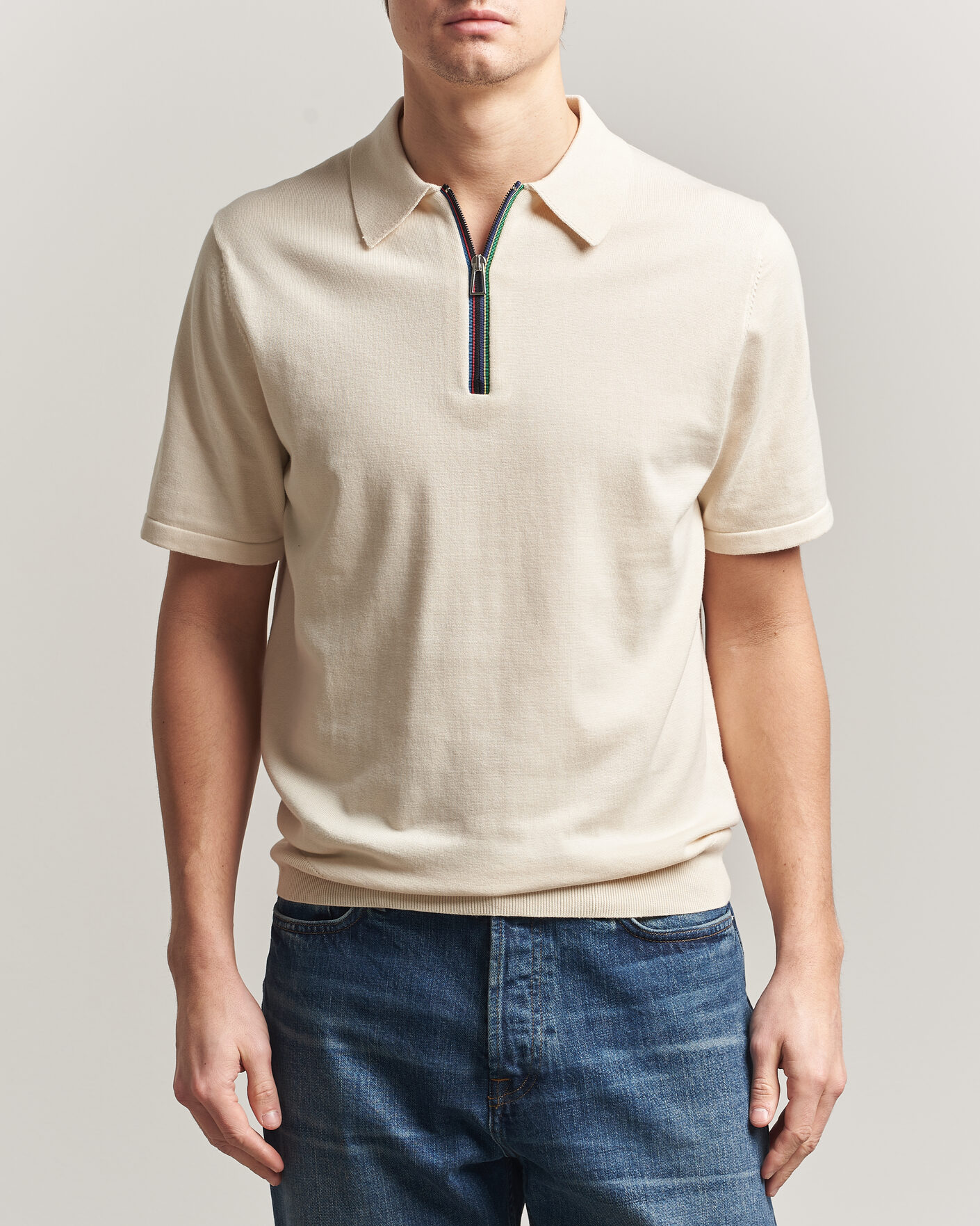 Herre | Pikéer | PS Paul Smith | Cotton Knitted Half Zip Polo Off White