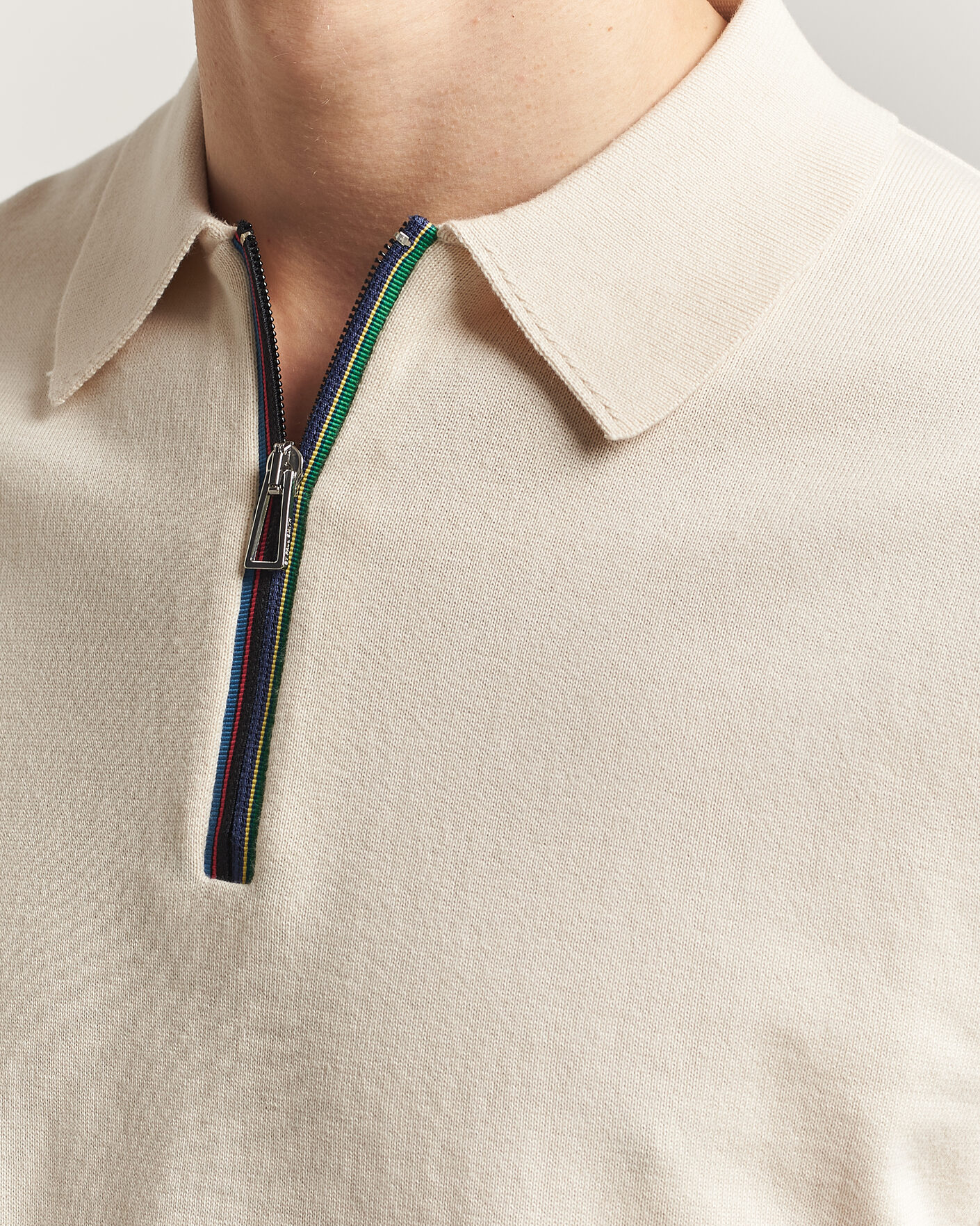 Herre | Pikéer | PS Paul Smith | Cotton Knitted Half Zip Polo Off White