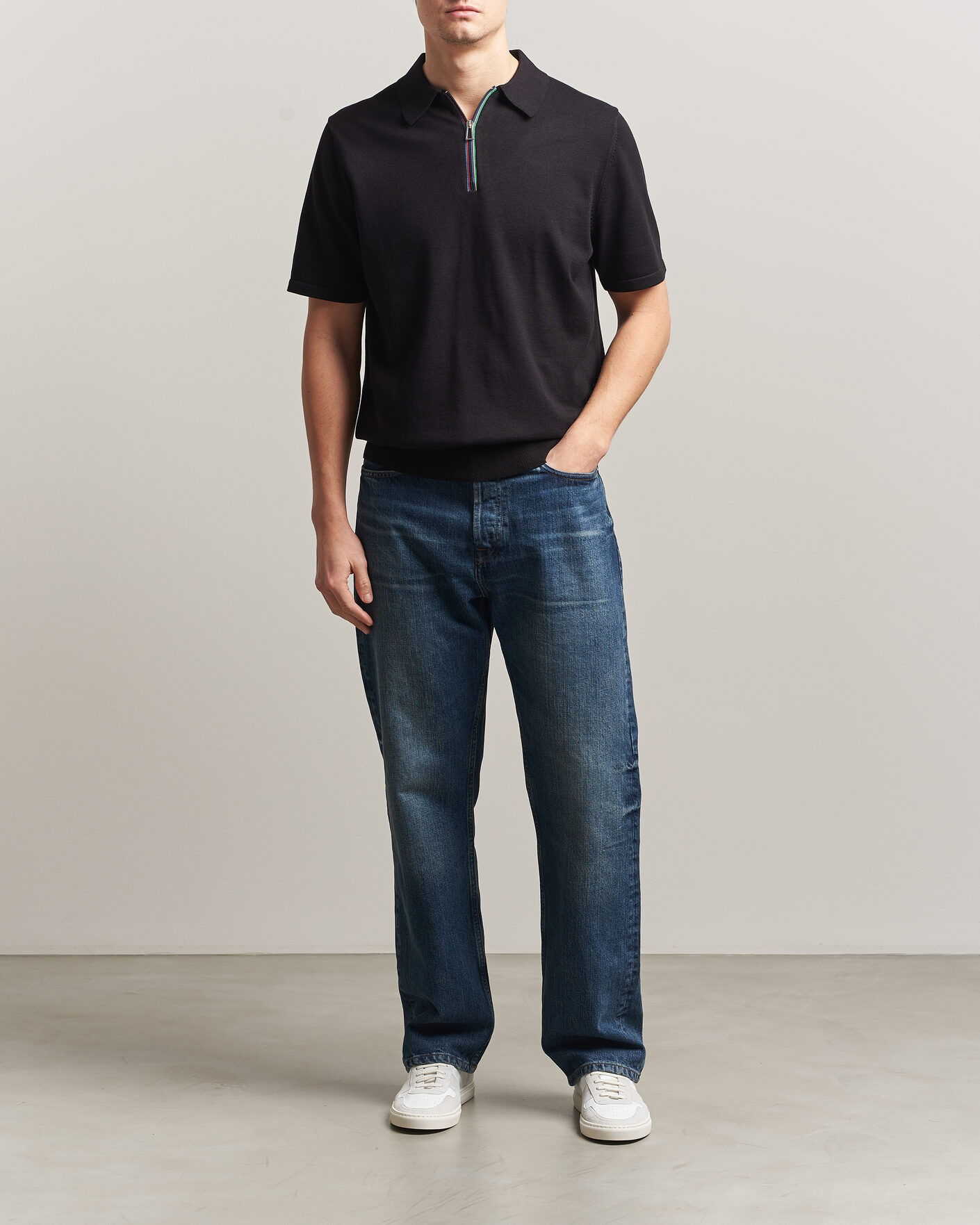 Herre | Pikéer | PS Paul Smith | Cotton Knitted Half Zip Polo Black