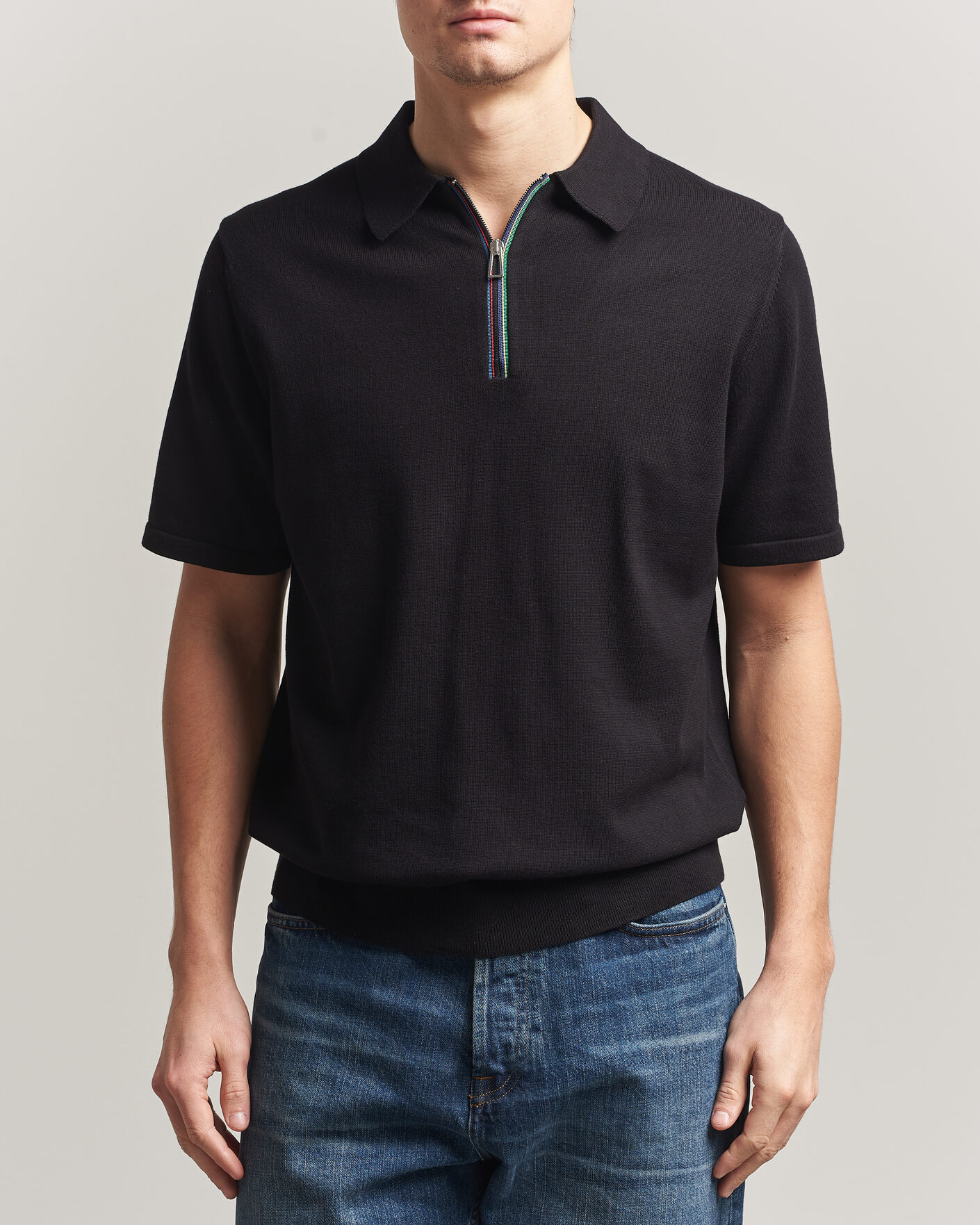Herre | Pikéer | PS Paul Smith | Cotton Knitted Half Zip Polo Black