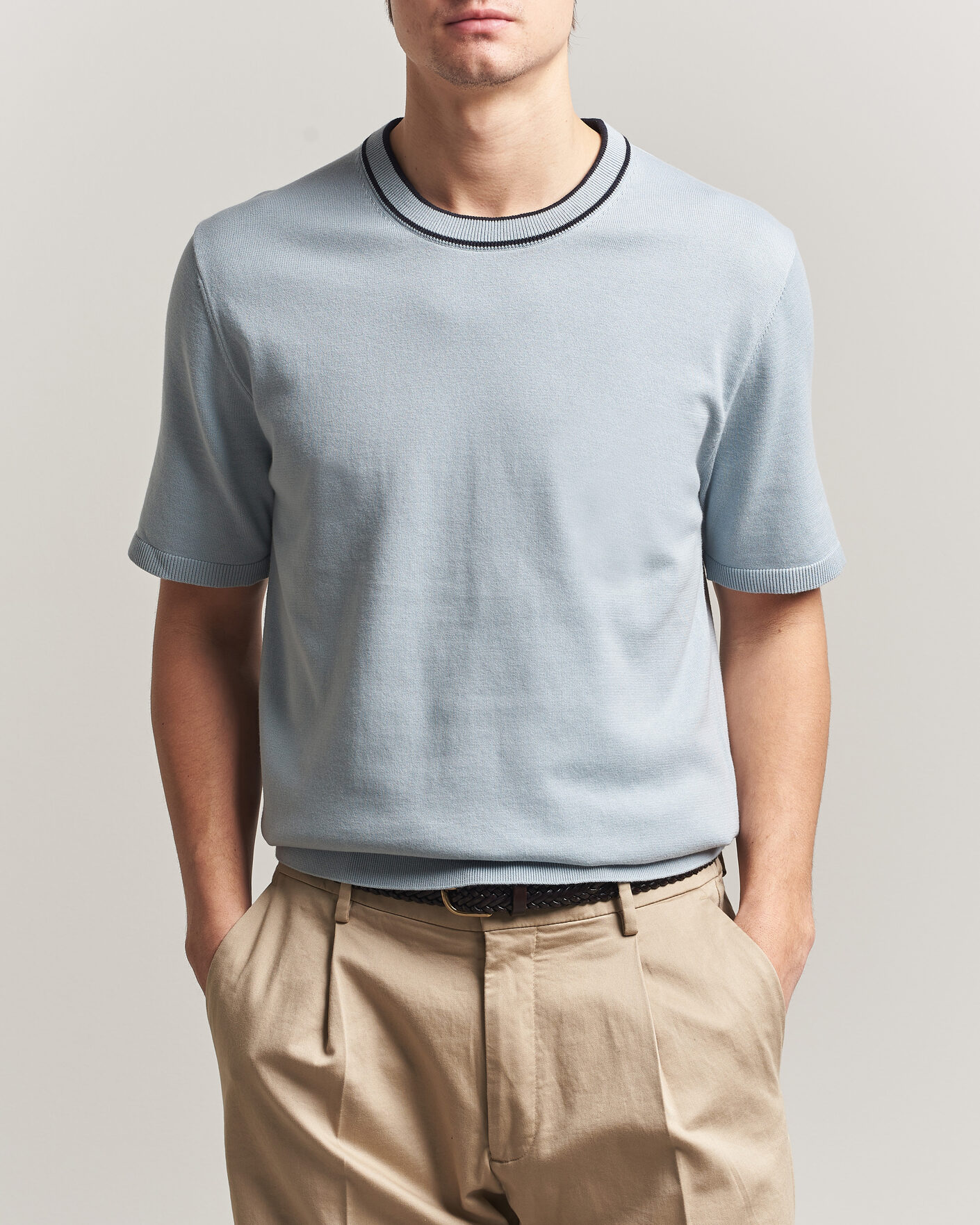 Herre | T-Shirts | PS Paul Smith | Cotton Knitted T-Shirt Light Blue