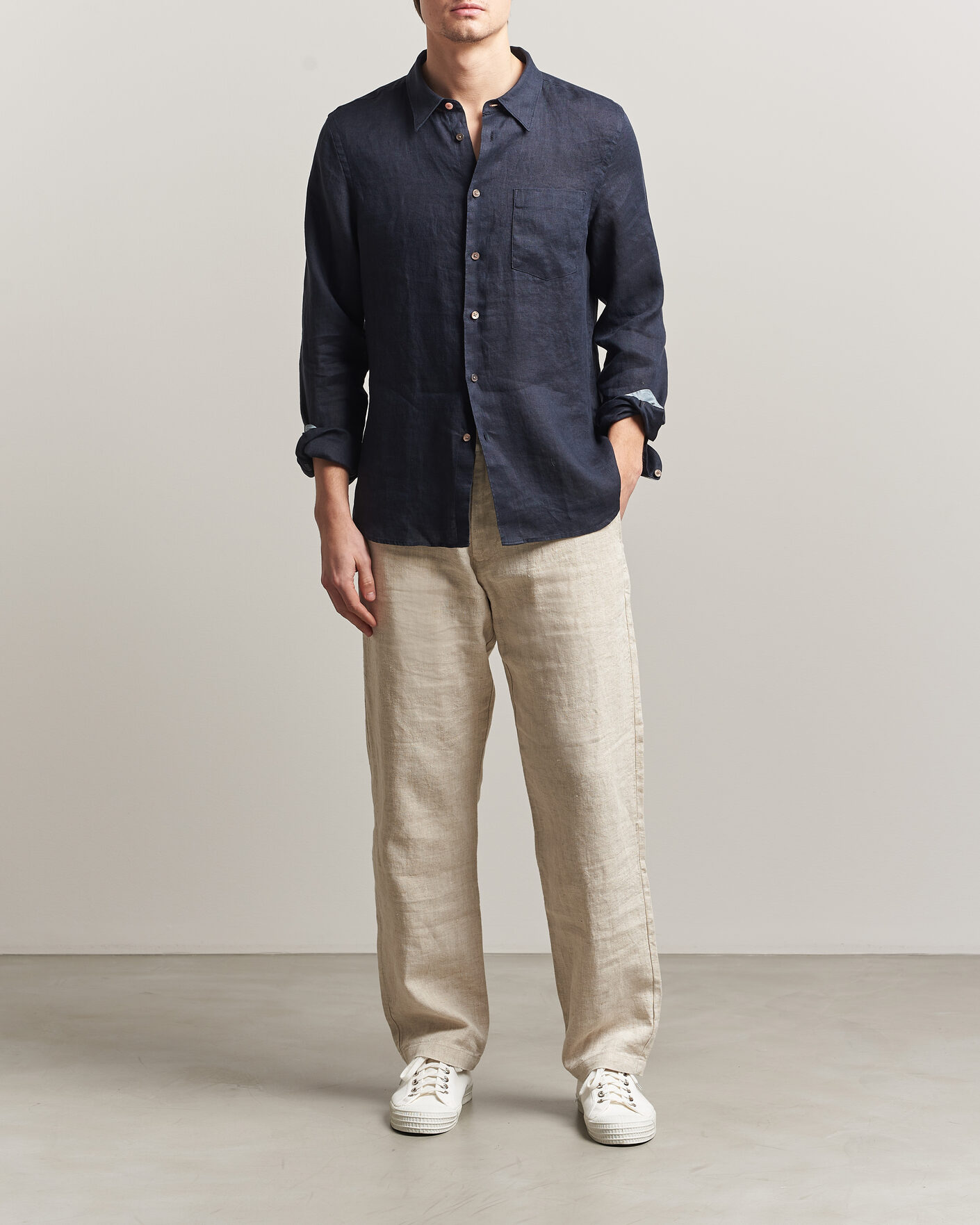 Herre | Skjorter | PS Paul Smith | Tailored Fit Linen Shirt Navy