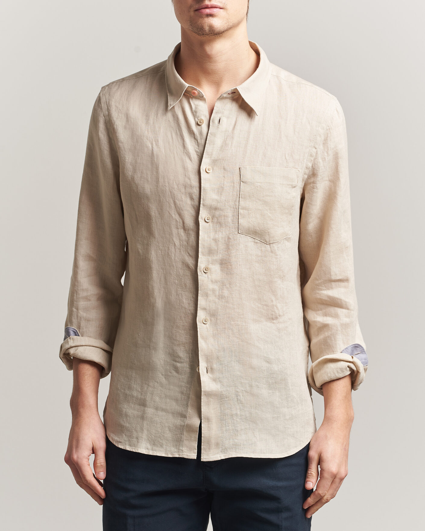 Herre | Skjorter | PS Paul Smith | Tailored Fit Linen Shirt Beige