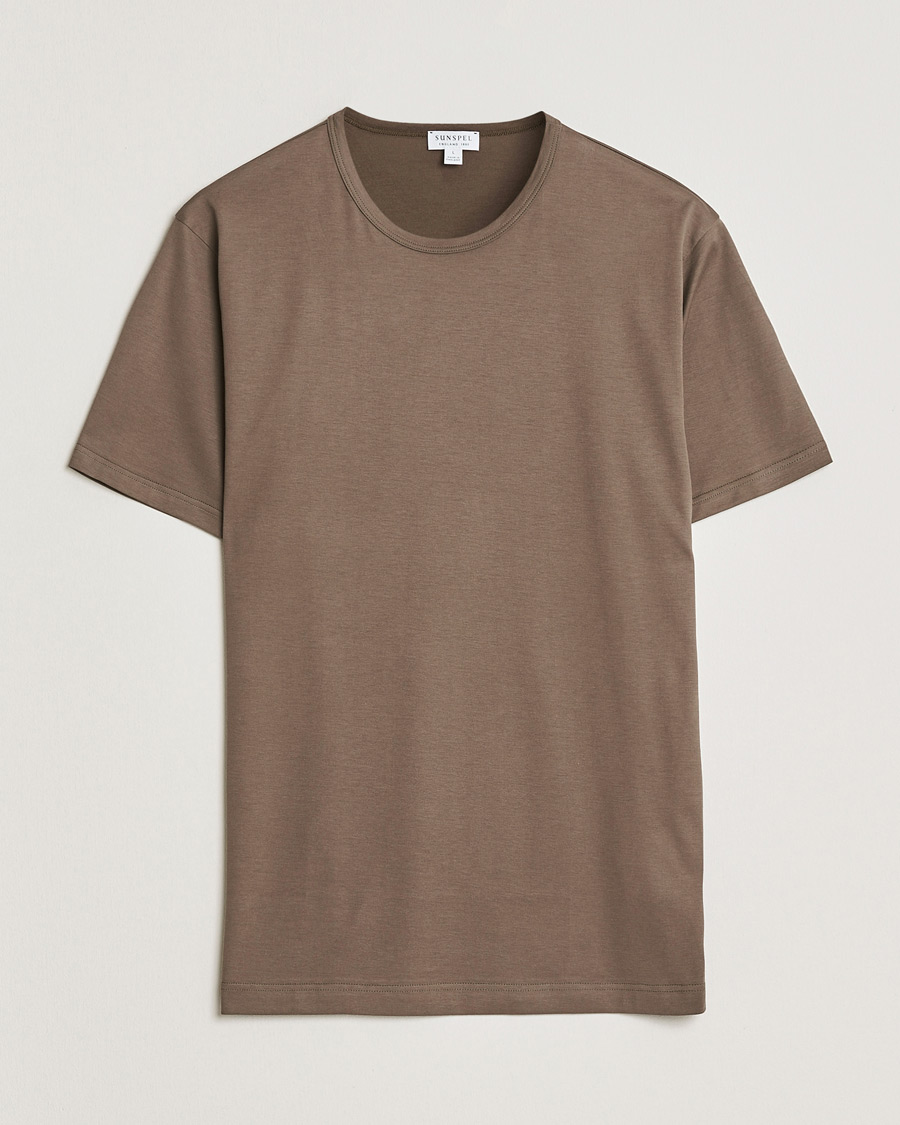 Herre | T-Shirts | Sunspel | Crew Neck Q82 Cotton T-Shirt Dark Cedar