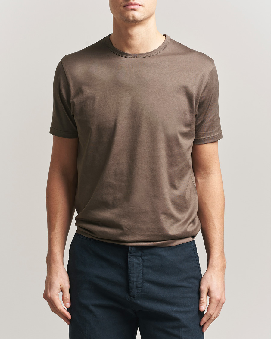 Herre | T-Shirts | Sunspel | Crew Neck Q82 Cotton T-Shirt Dark Cedar