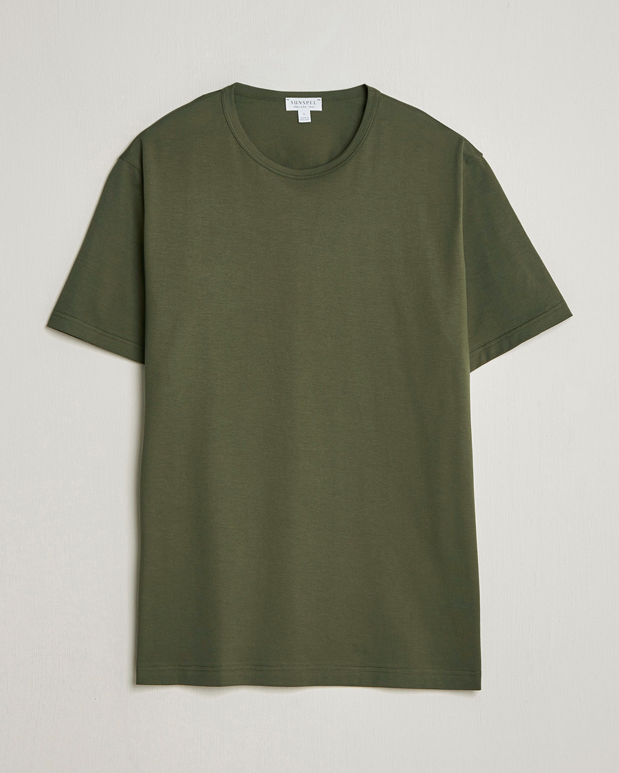 Herre | T-Shirts | Sunspel | Crew Neck Q82 Cotton T-Shirt Deep Olive