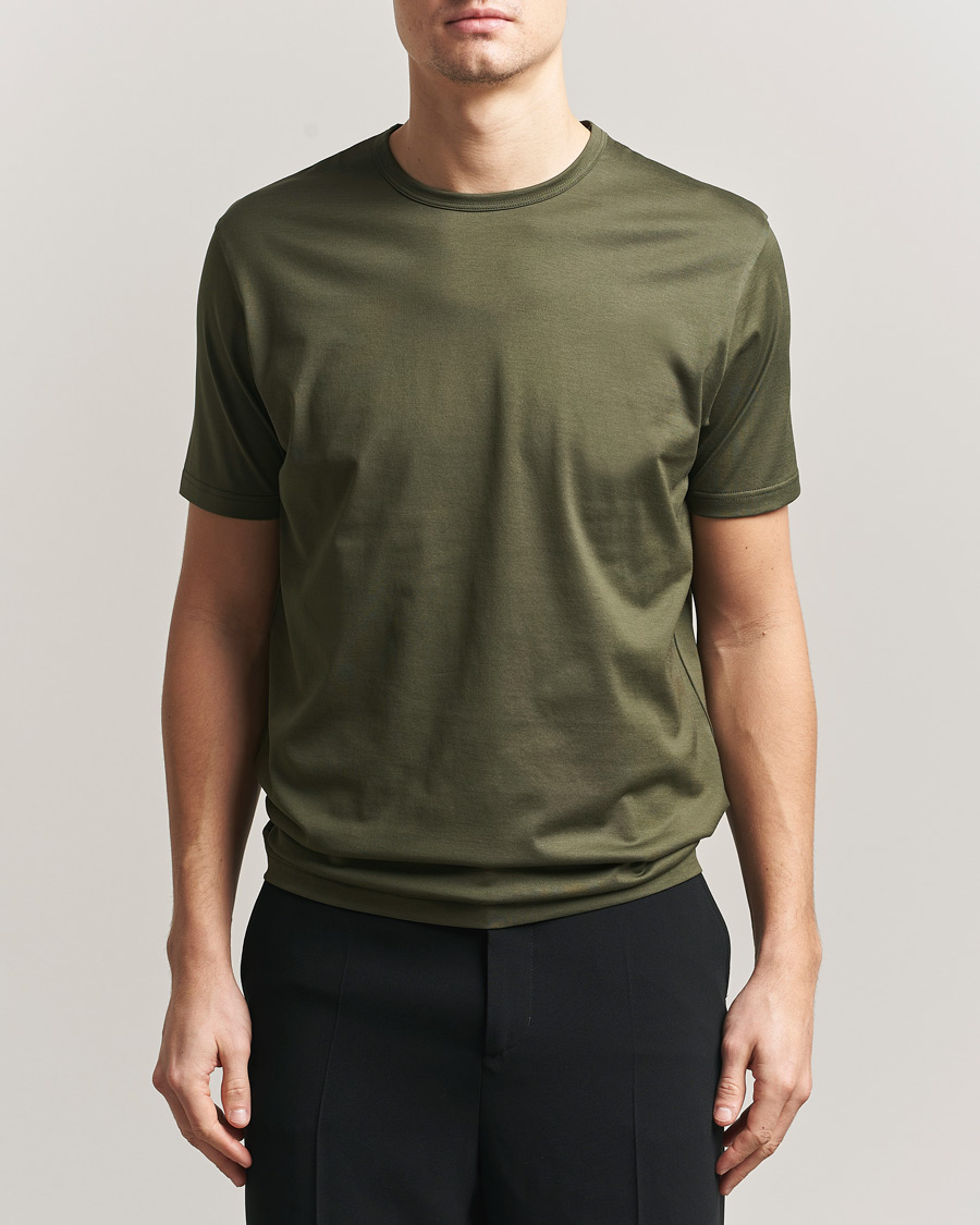 Herre | T-Shirts | Sunspel | Crew Neck Q82 Cotton T-Shirt Deep Olive