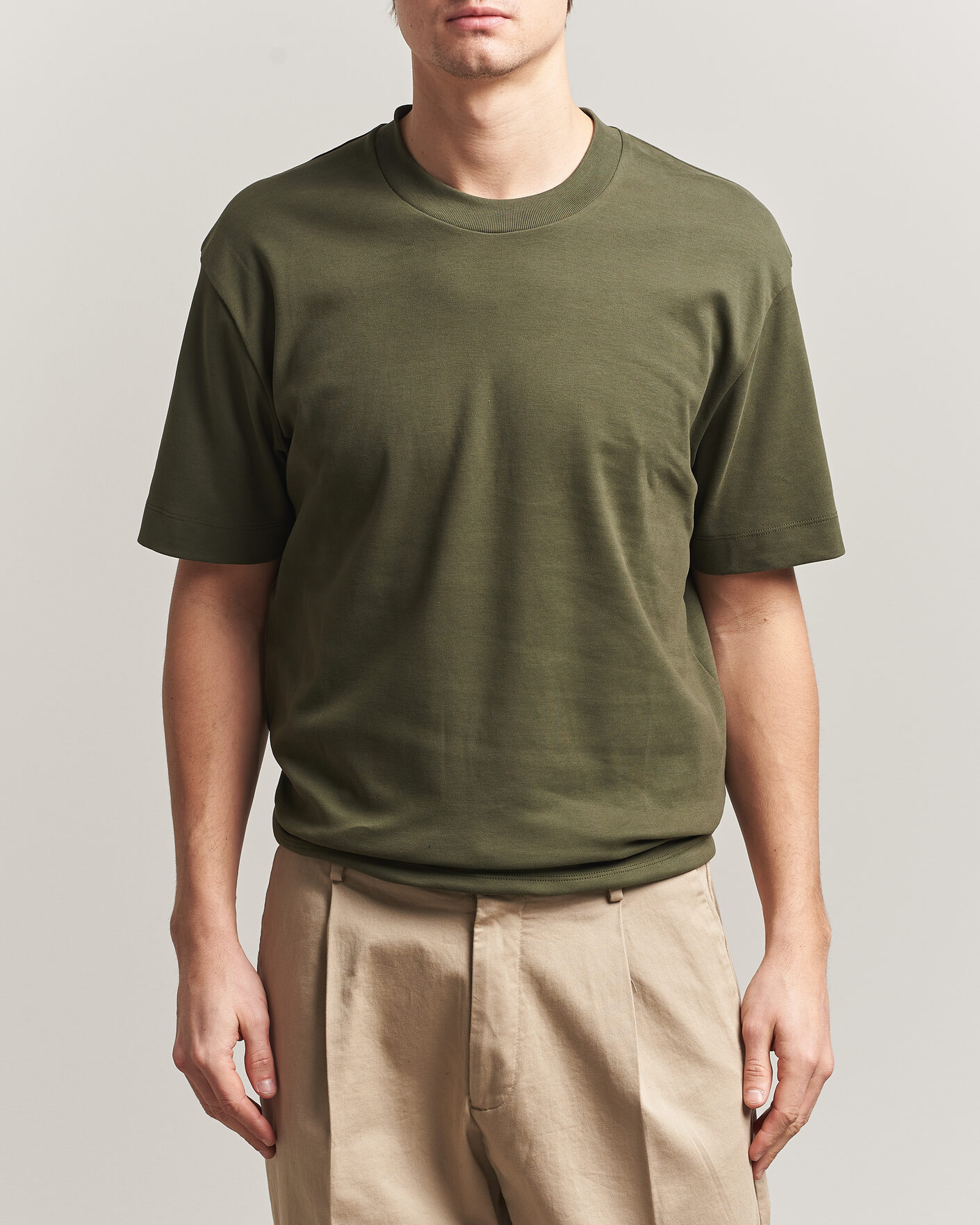 Herre | T-Shirts | Sunspel | Heavy Weight Supima Cotton T-Shirt Deep Olive