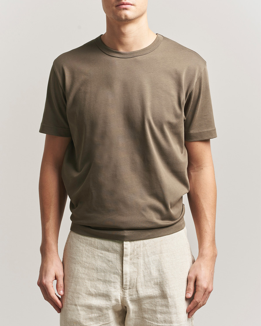 Herre | T-Shirts | Sunspel | Single Jersey Supima Cotton T-Shirt Dark Cedar