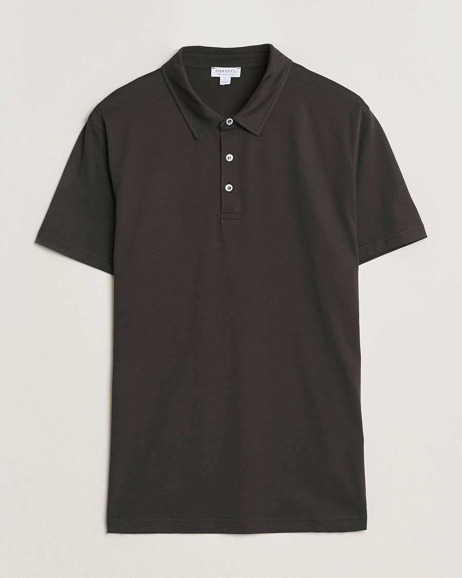 Herre | Pikéer | Sunspel | Cotton Jersey Polo Dark Chocolate