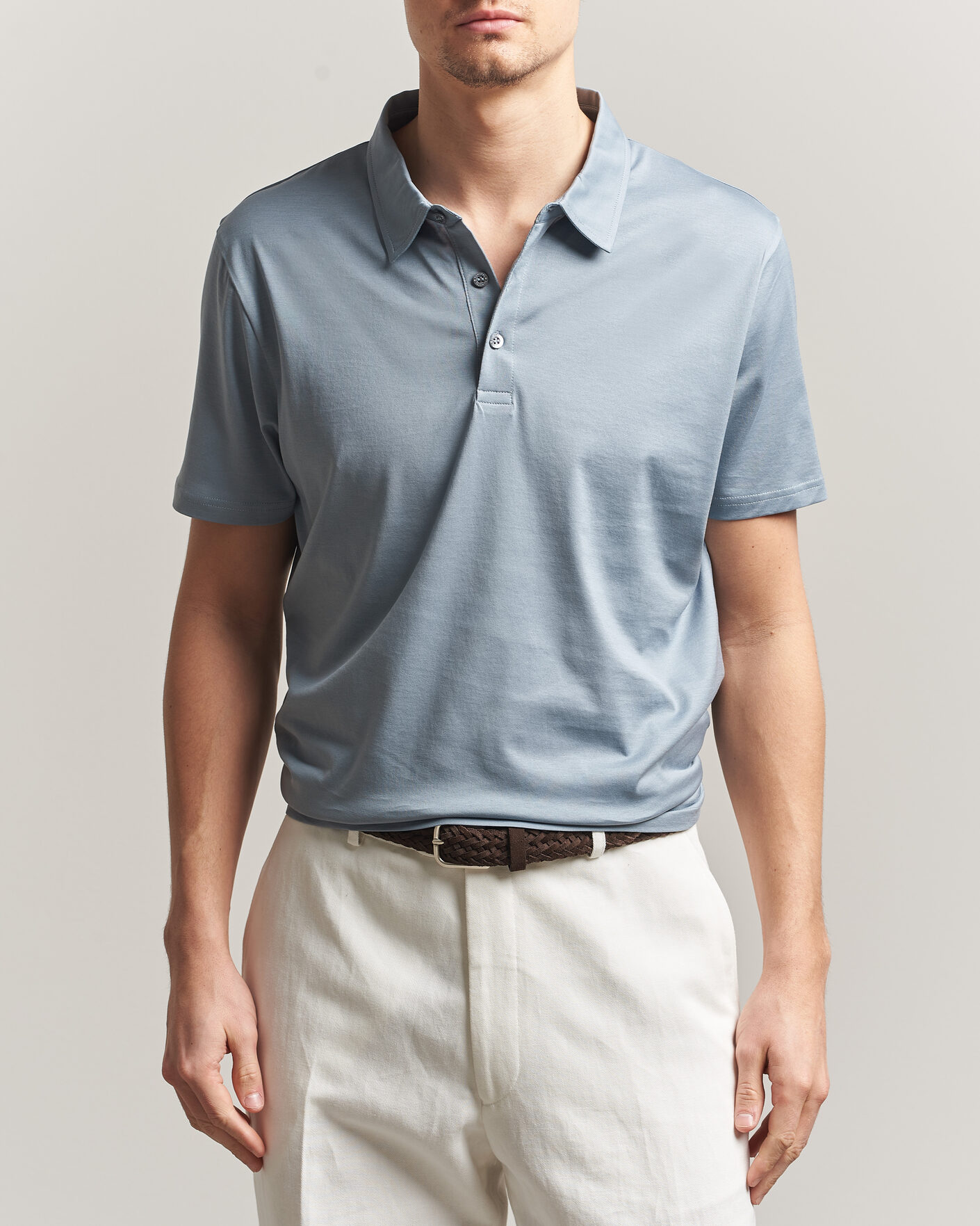 Herre | Pikéer | Sunspel | Cotton Jersey Polo Stone Blue