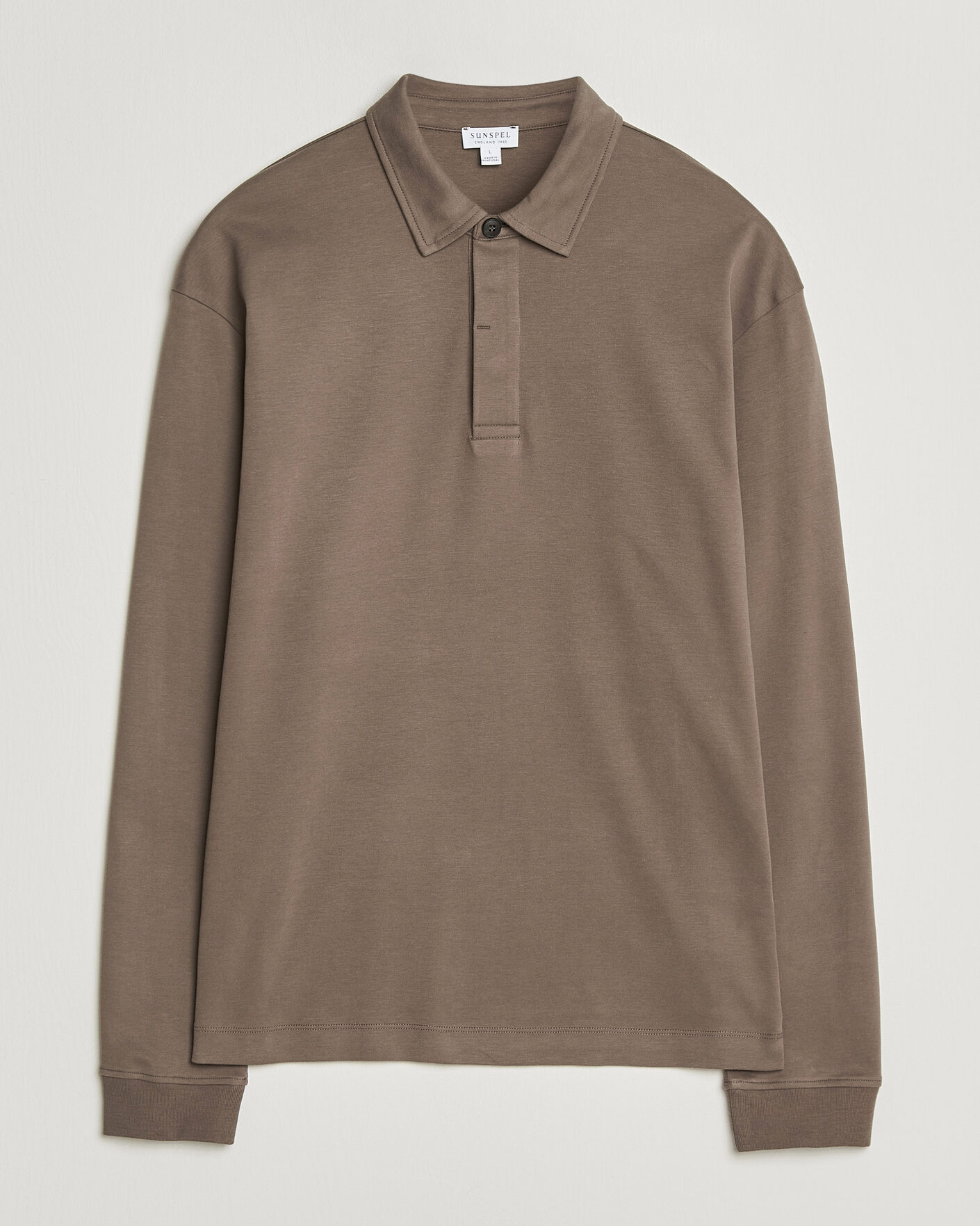 Herre | Pikéer | Sunspel | Heavy Weight Supima Cotton Long Sleeve Polo Dark Cedar