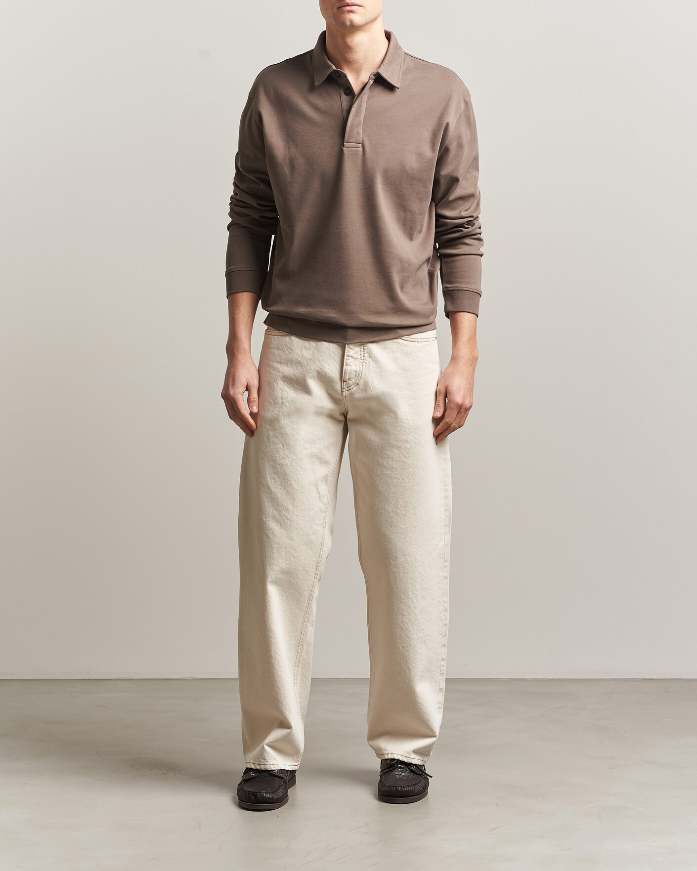 Herre | Pikéer | Sunspel | Heavy Weight Supima Cotton Long Sleeve Polo Dark Cedar