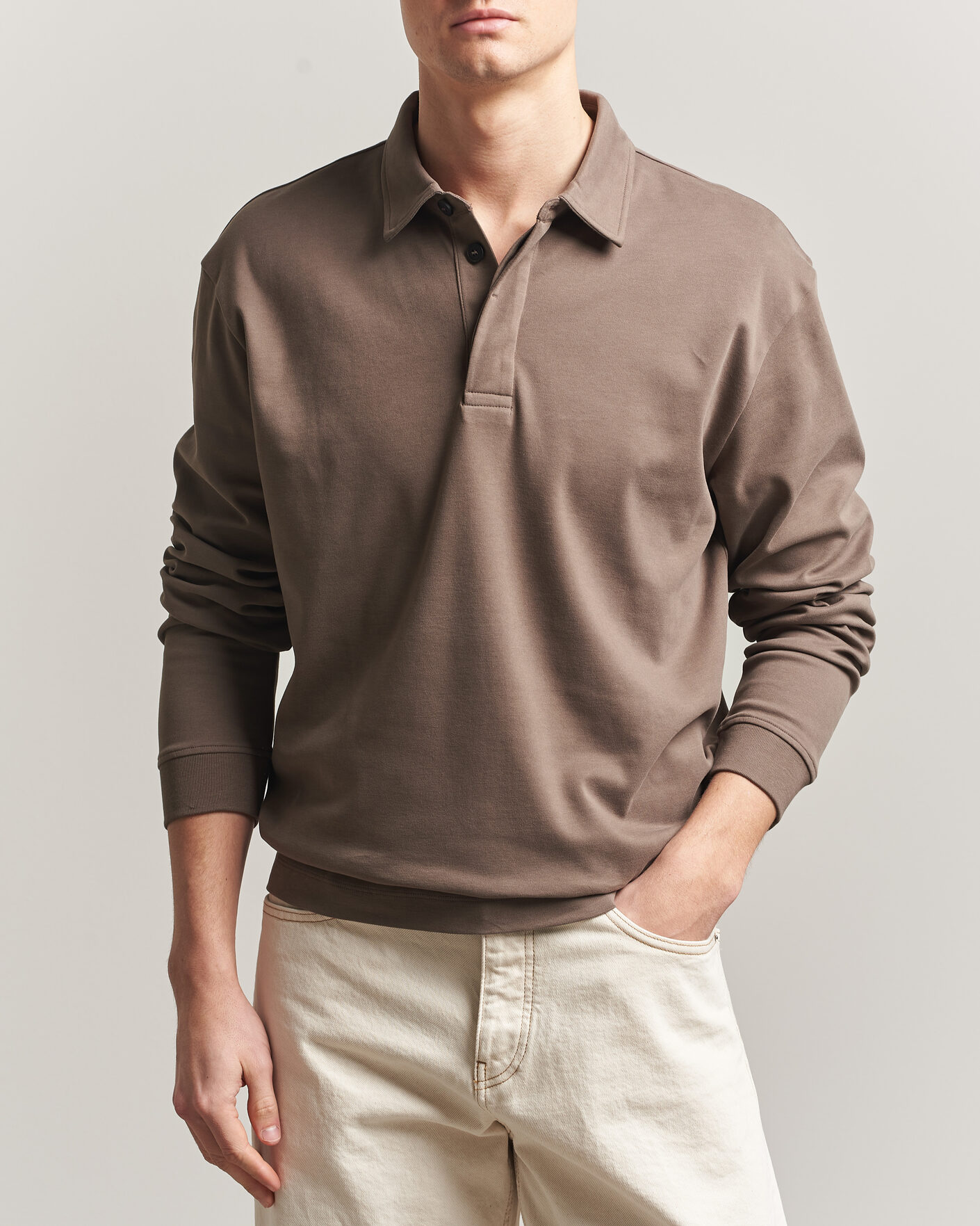 Herre | Pikéer | Sunspel | Heavy Weight Supima Cotton Long Sleeve Polo Dark Cedar