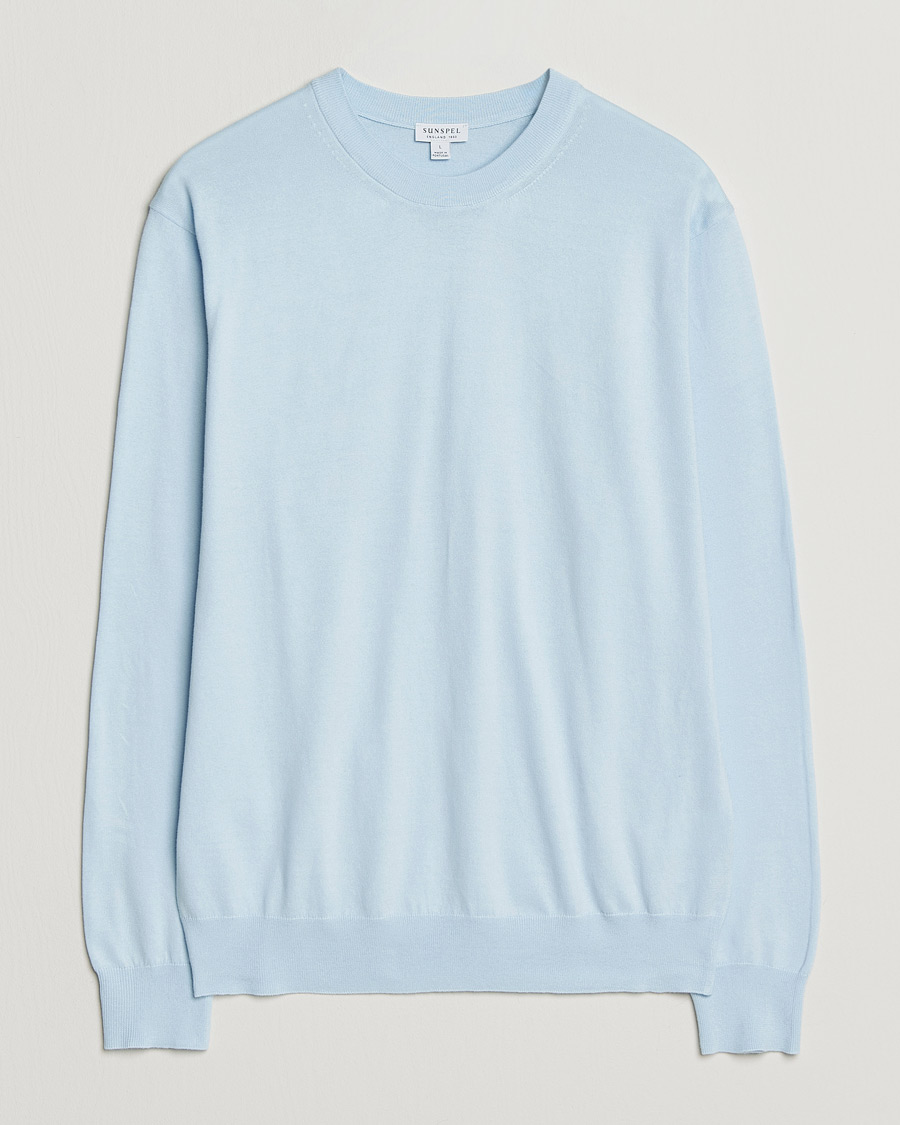 Herre | Gensere | Sunspel | Lightweight Knitted Cotton Crew Pastel Blue