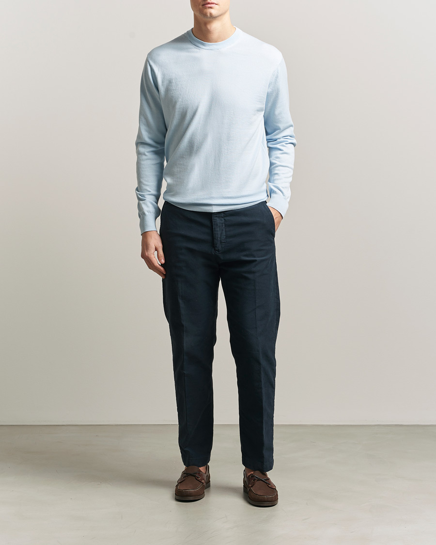 Herre | Gensere | Sunspel | Lightweight Knitted Cotton Crew Pastel Blue