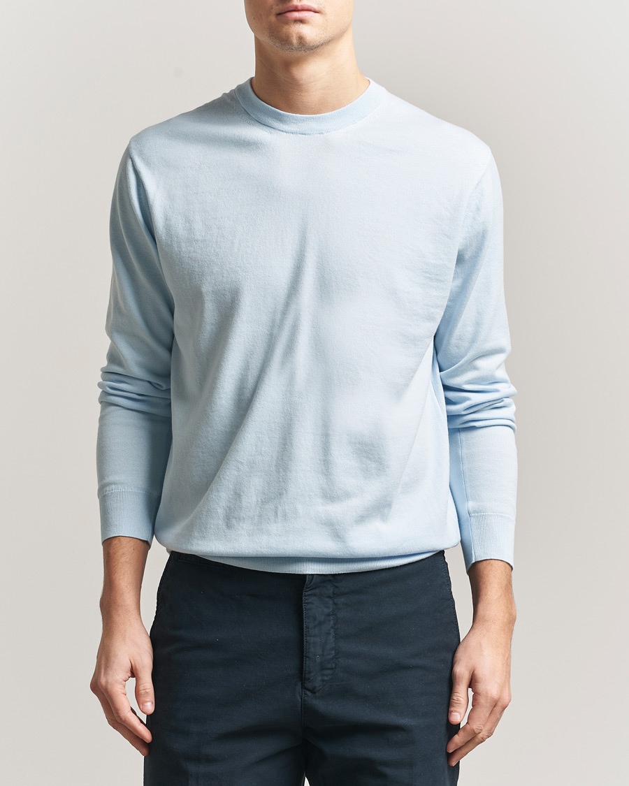 Herre | Gensere | Sunspel | Lightweight Knitted Cotton Crew Pastel Blue