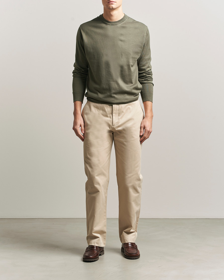Herre | Gensere | Sunspel | Lightweight Knitted Cotton Crew Khaki