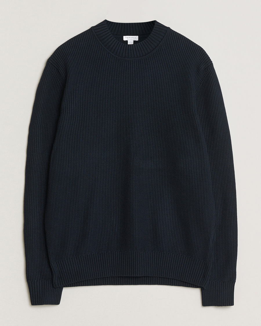 Herre | Gensere | Sunspel | Cotton Stitch Mock Neck Navy