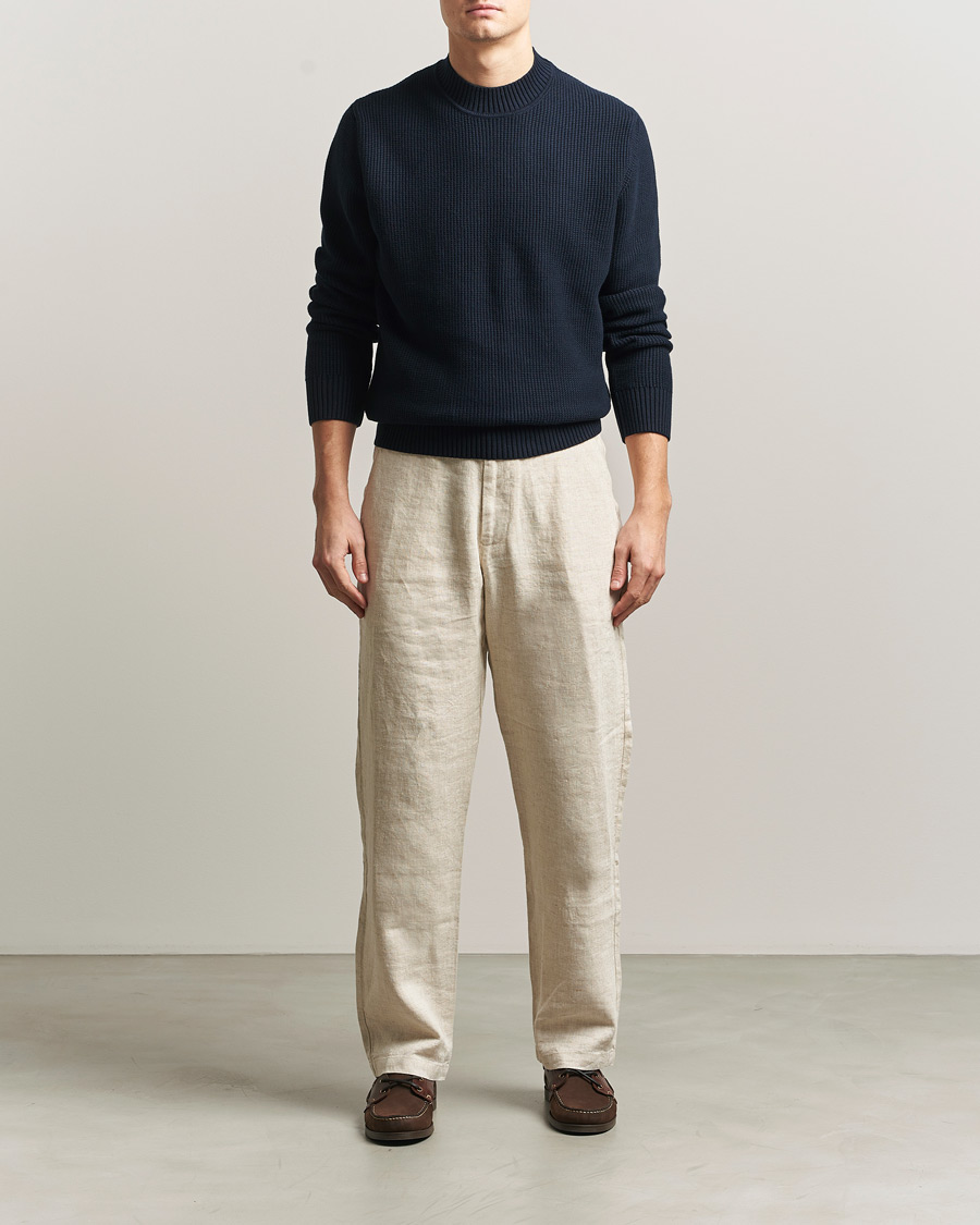 Herre | Gensere | Sunspel | Cotton Stitch Mock Neck Navy