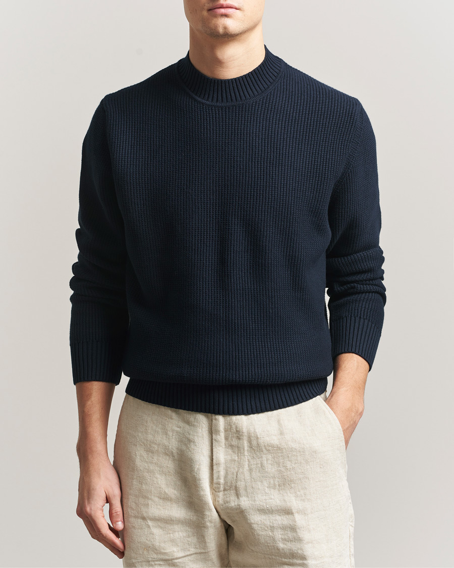 Herre | Gensere | Sunspel | Cotton Stitch Mock Neck Navy