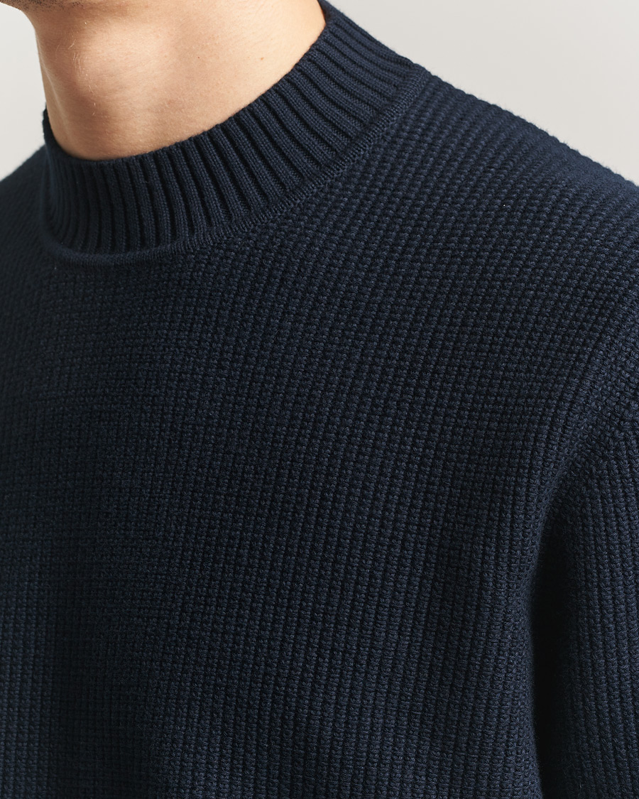Herre | Gensere | Sunspel | Cotton Stitch Mock Neck Navy